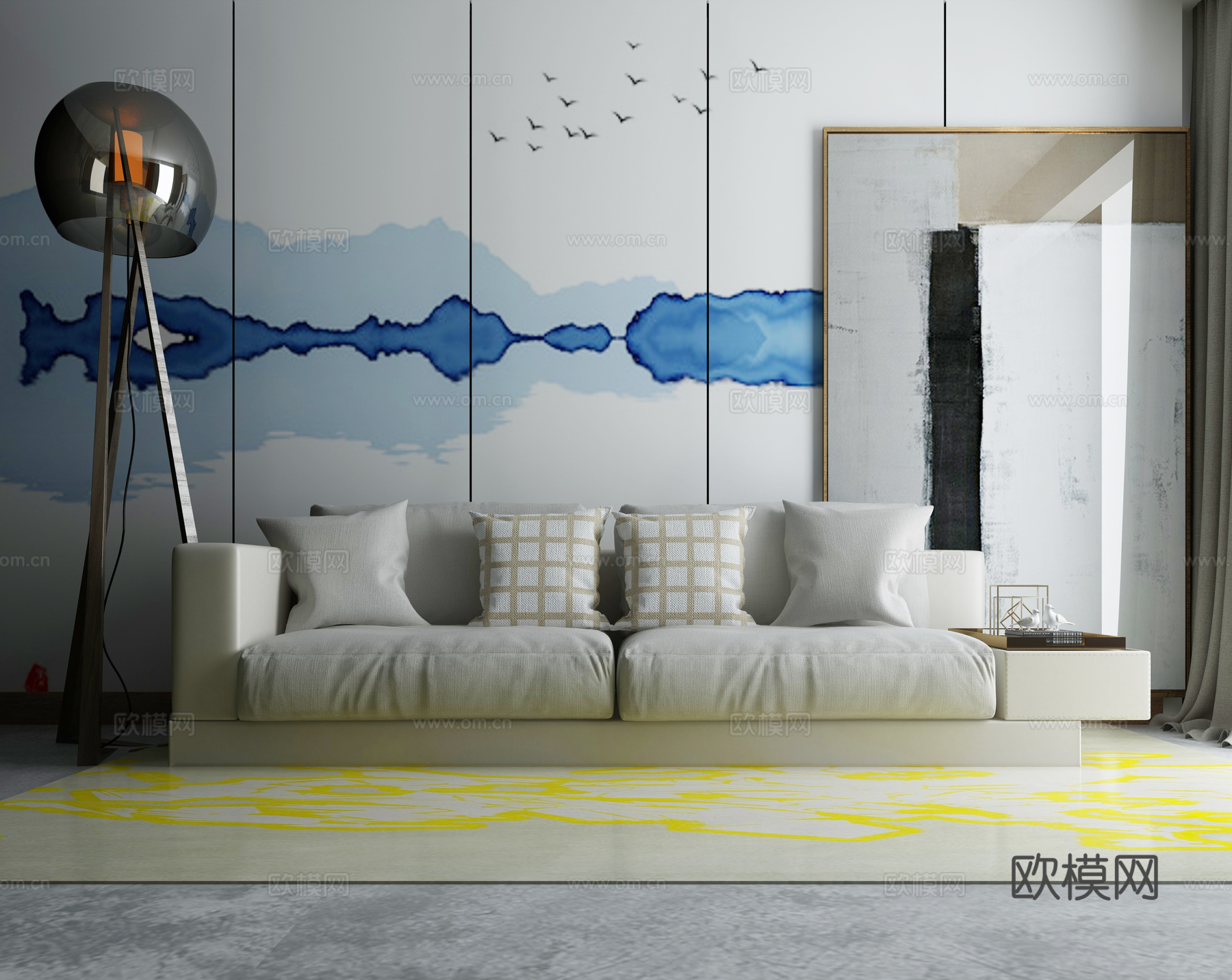 现代沙发茶几组合3d模型下载（渲染图2）