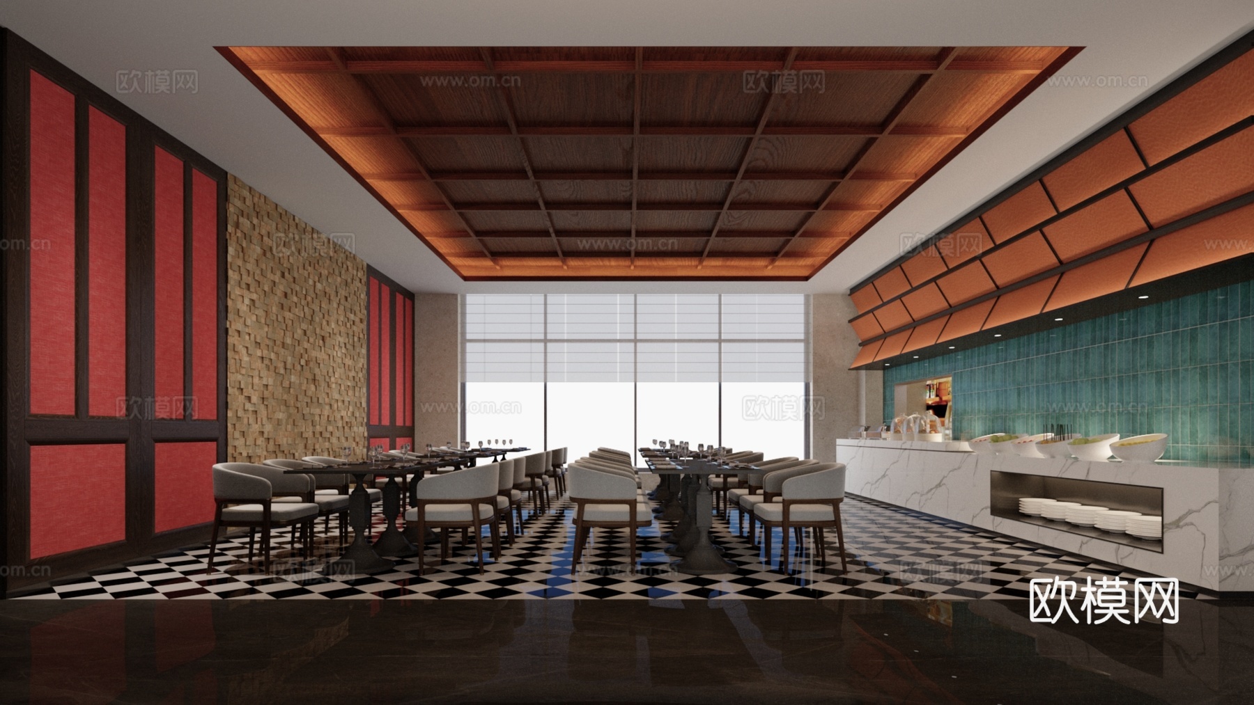 西藏酒店大堂风格3d模型下载（渲染图2）