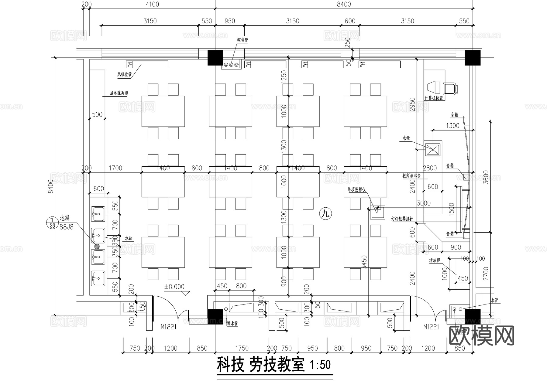 自然科技劳技教室 课堂平面图 实验教室cad施工图