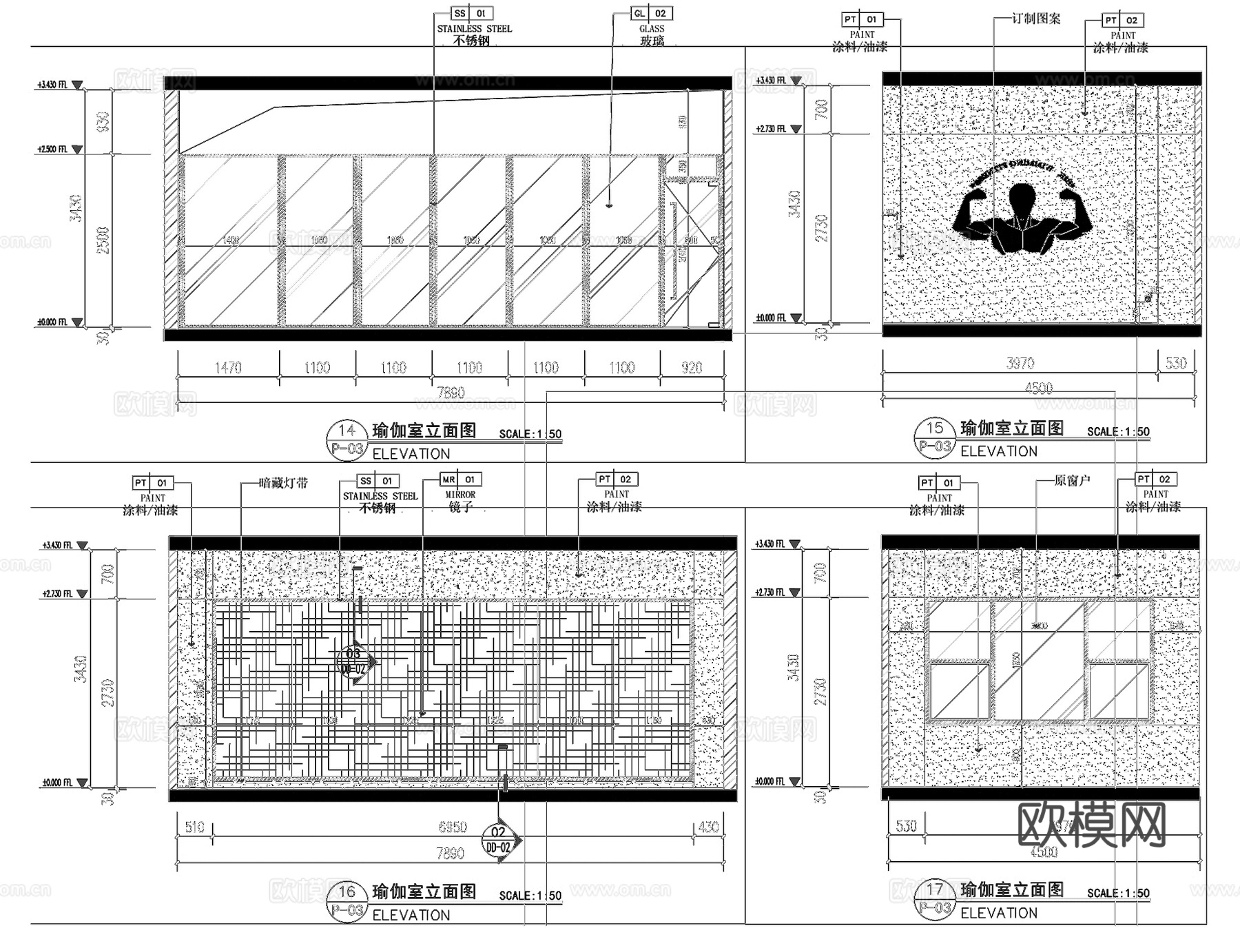 宝冠健身房室内工装CAD施工图cad施工图