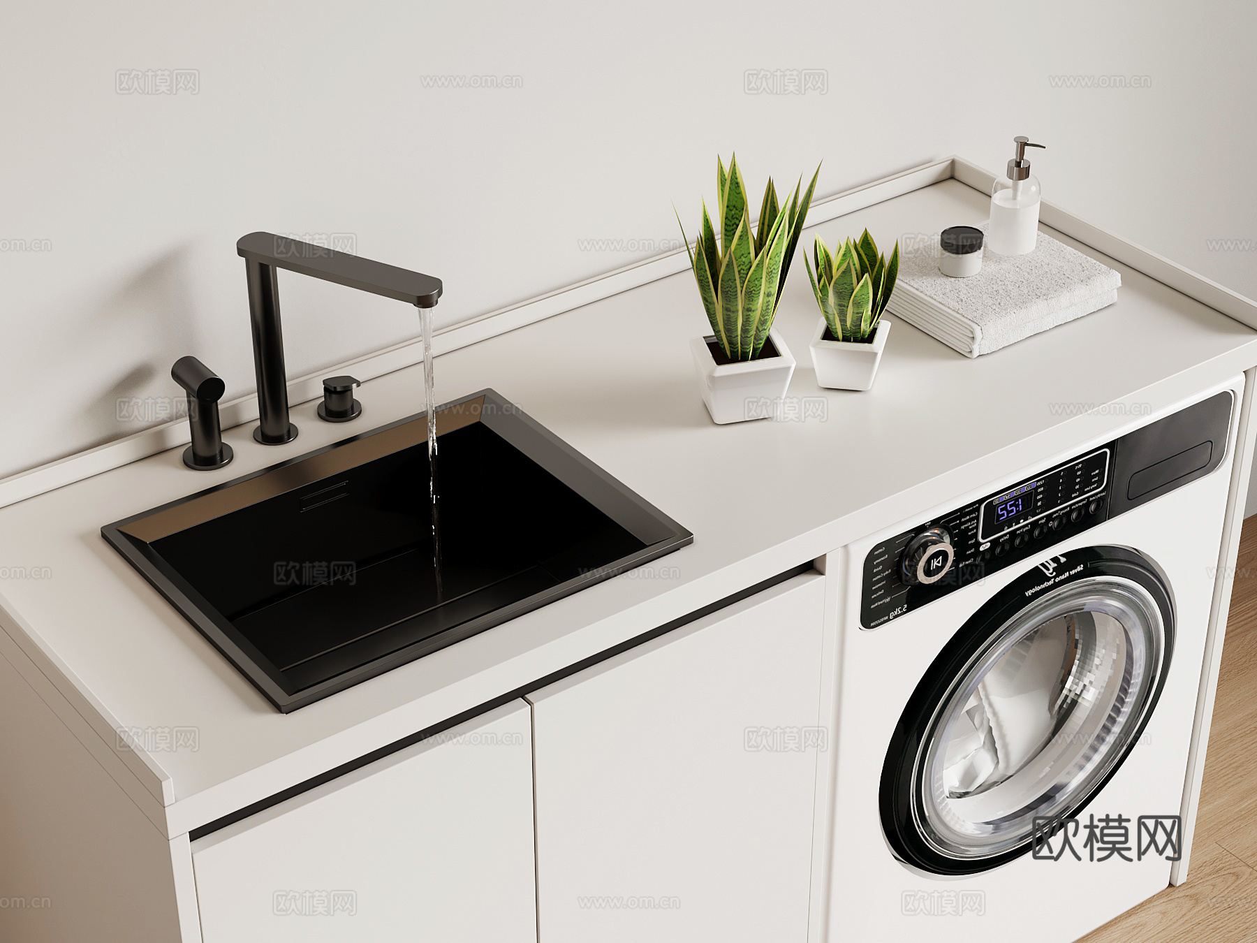 现代洗衣机柜 浴室柜su模型