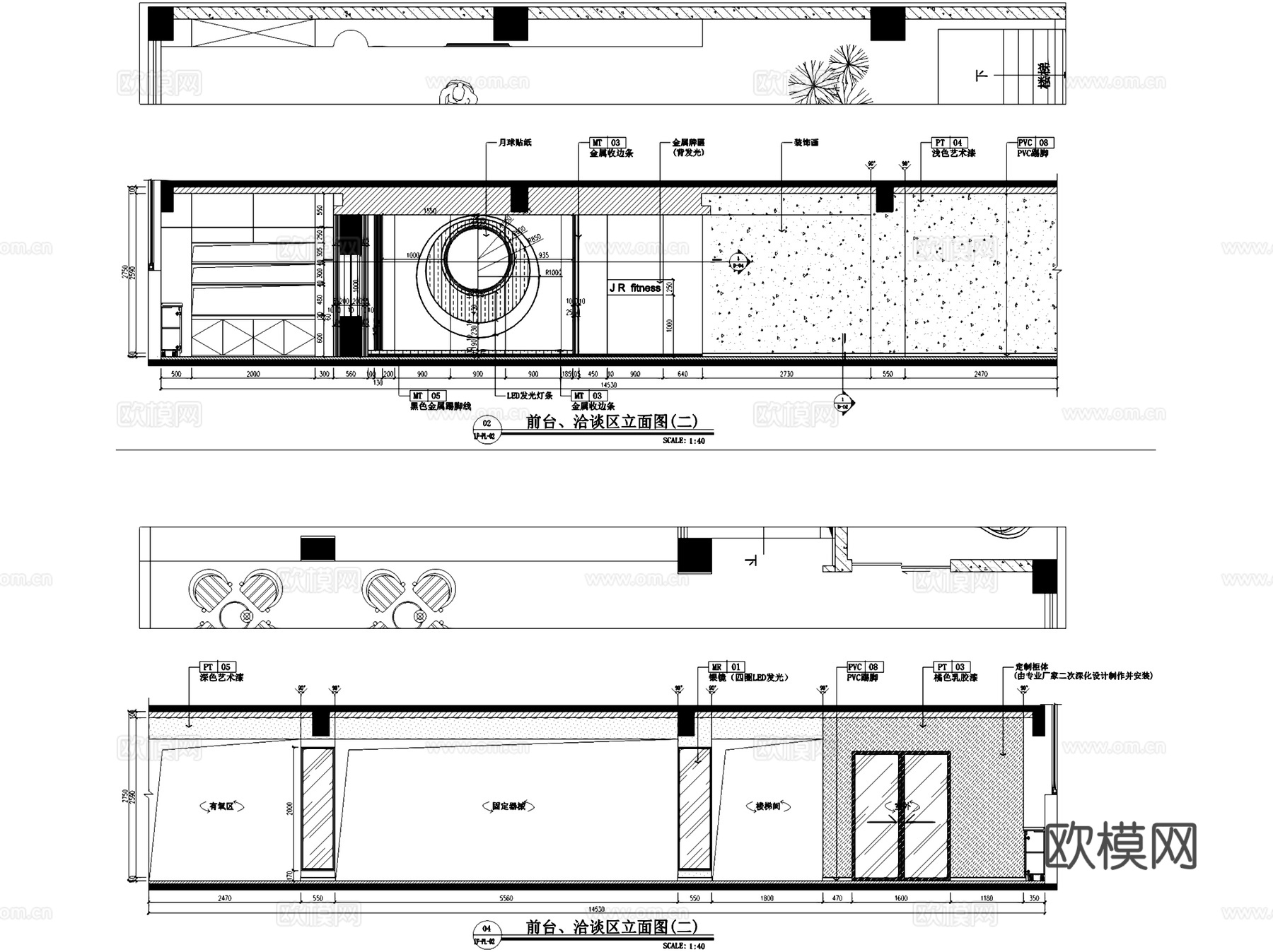 JR Fitness 二层健身房室内工装CAD施工图cad施工图