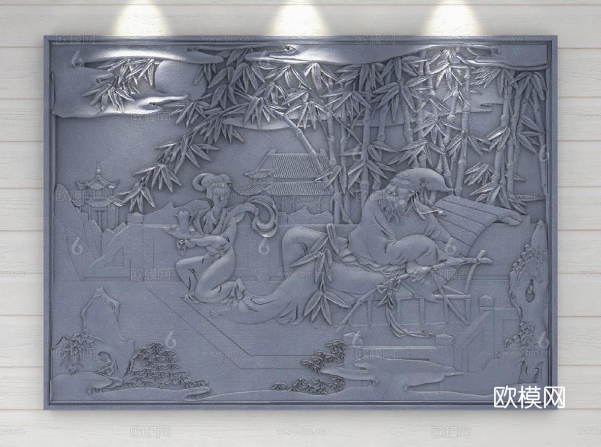 中式古典浮雕壁画 3D立体艺术雕刻 中式家居墙面装饰 文化艺术品定制免费3d模型下载