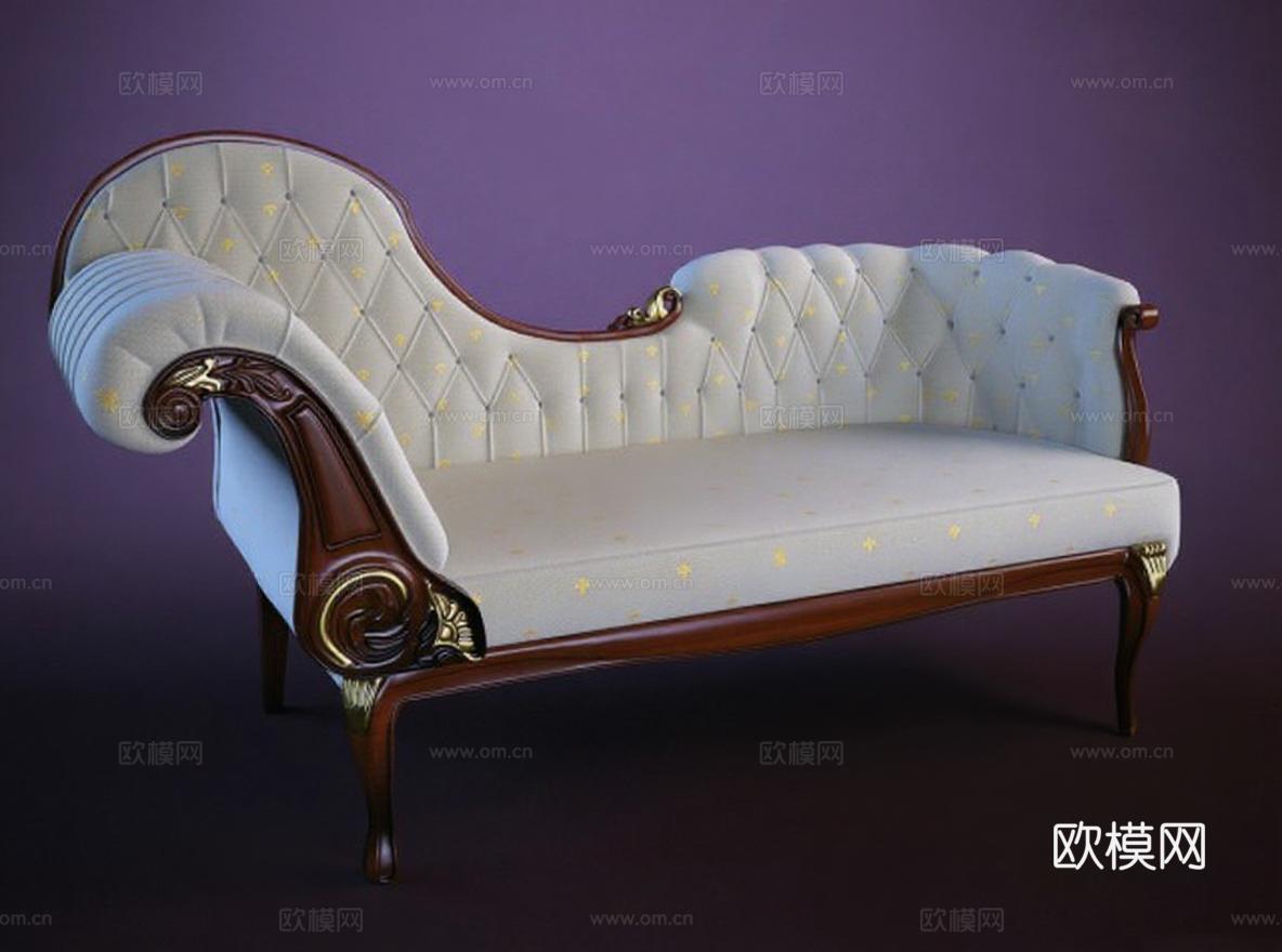 古典雕花实木躺椅 高端定制布艺软垫 3D模型封面 奢华家居装饰设计免费3d模型下载