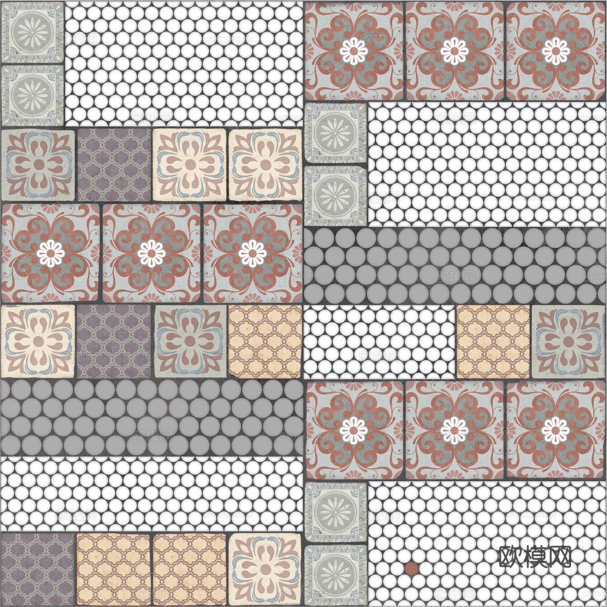 复古碎拼图案花砖瓷砖80