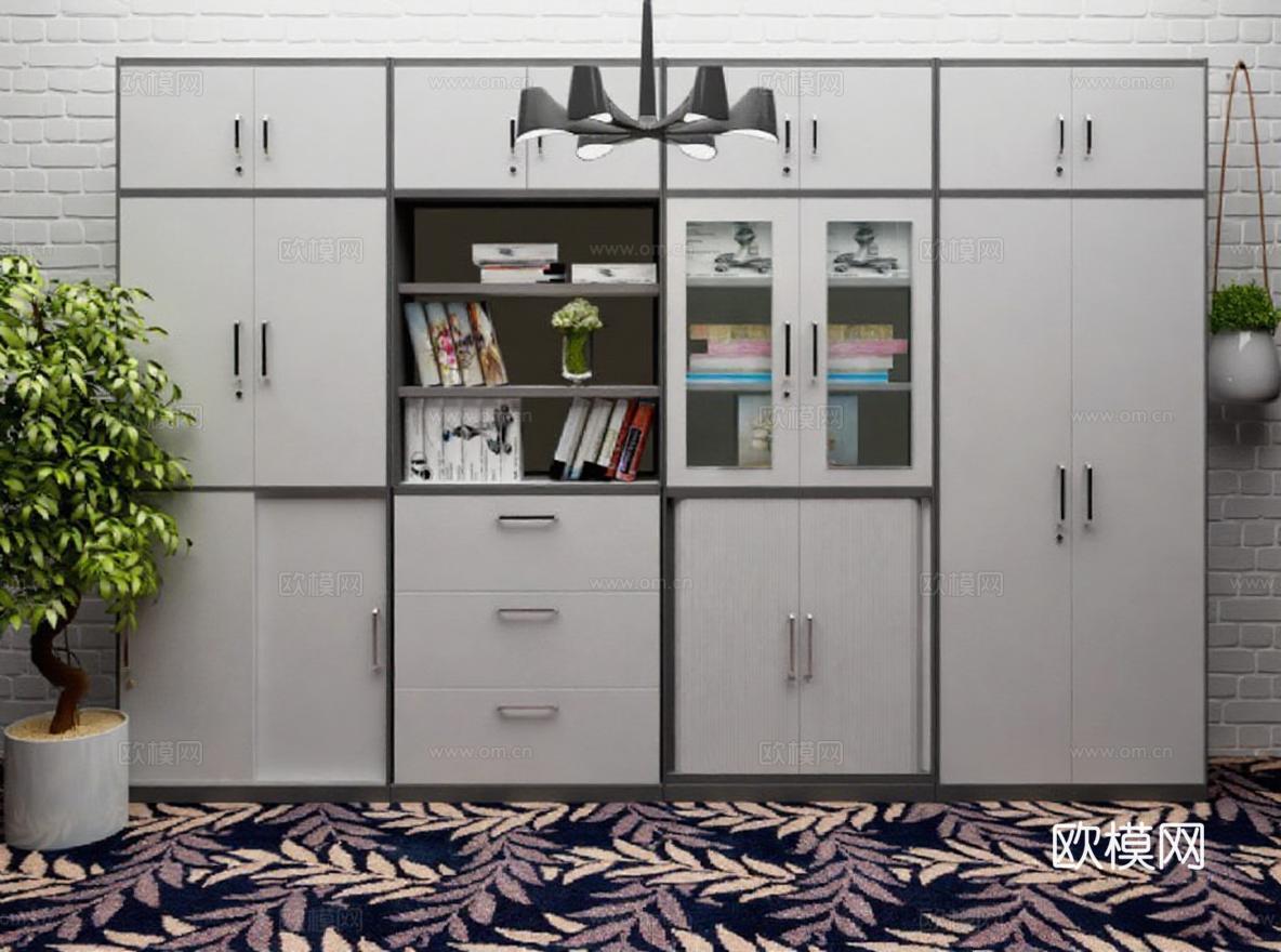 现代简约组合柜设计 收纳展示一体家居柜 室内装饰3D模型 灰色系储物柜办公空间免费3d模型