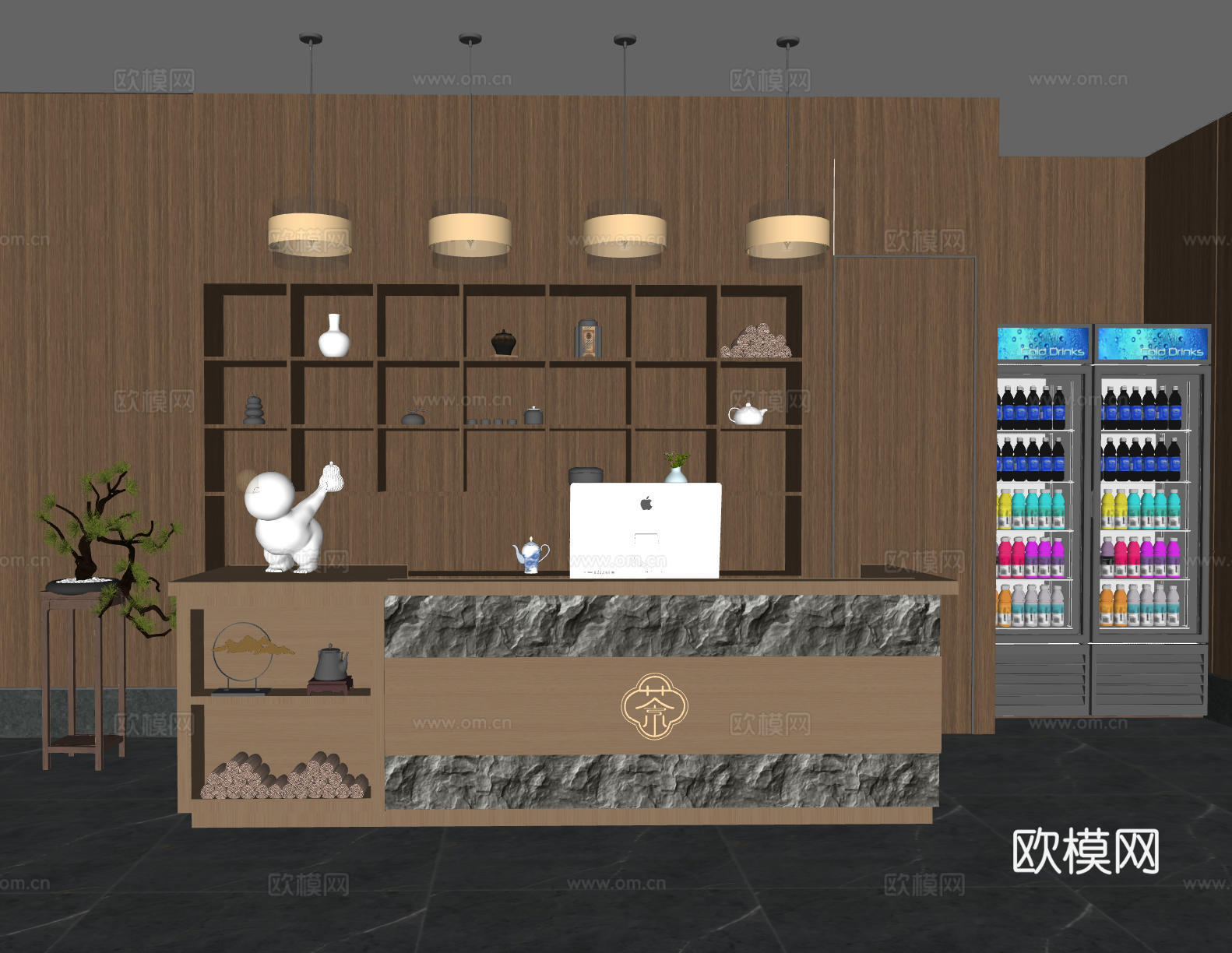 茶艺馆前台 酒店前台 餐厅前台 新中式前台su模型
