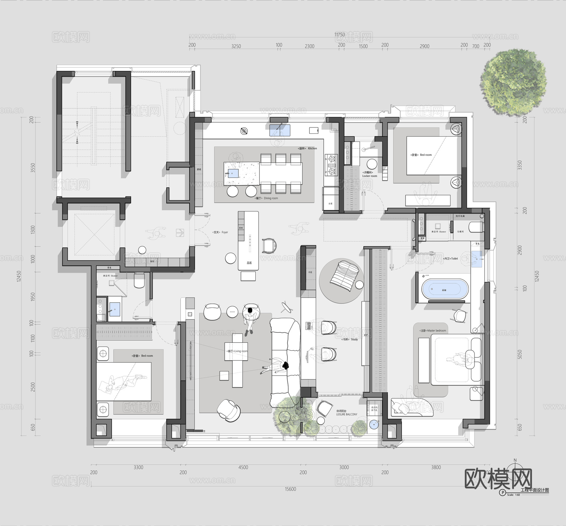 160家装户型设计cad+psd黑白cad施工图