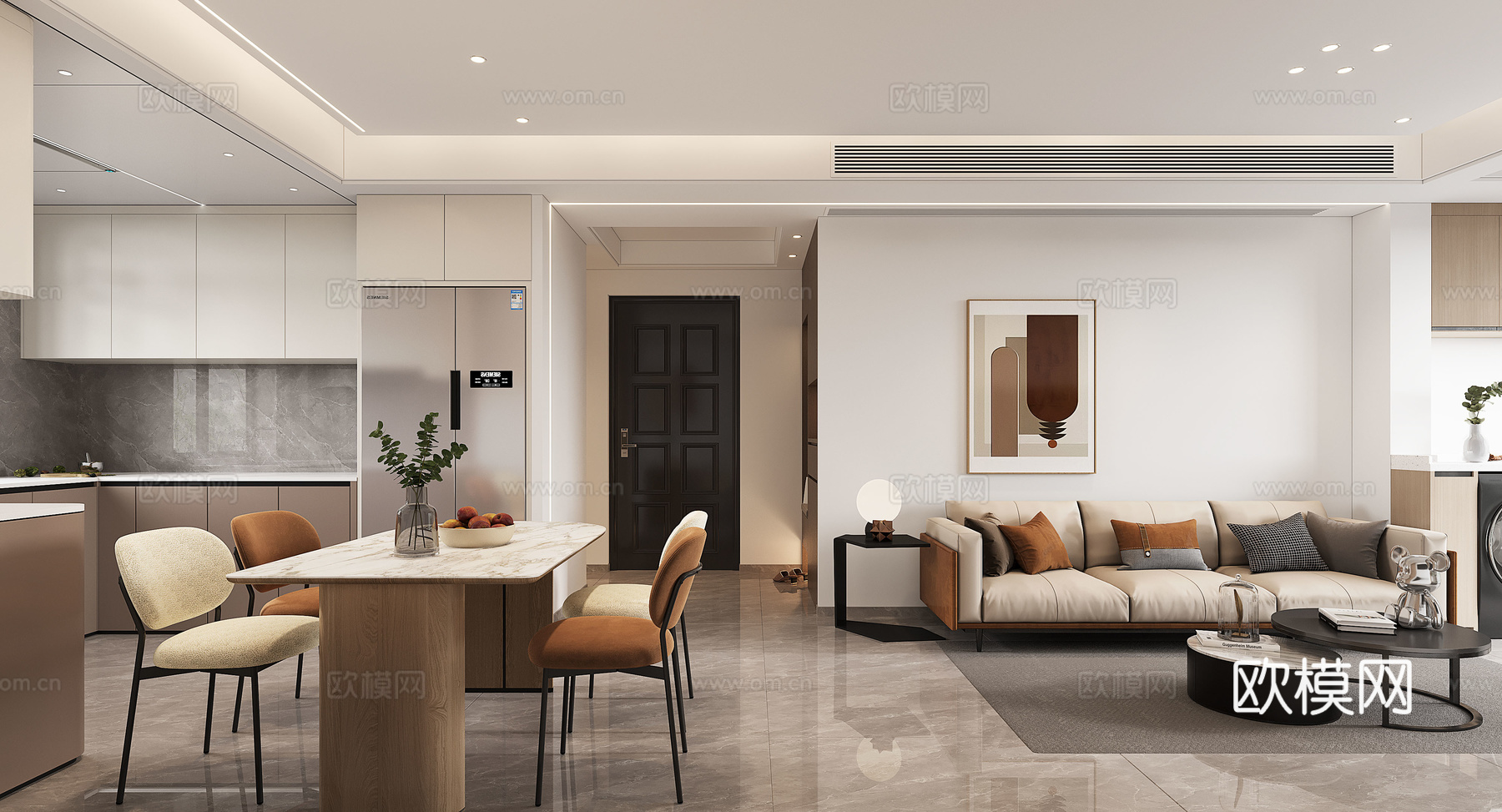 现代客餐厅3d模型下载（渲染图2）