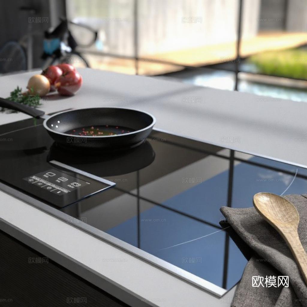 北欧风厨房烹饪场景 现代极简家居设计美学 生活化自然景观电磁炉免费3d模型下载