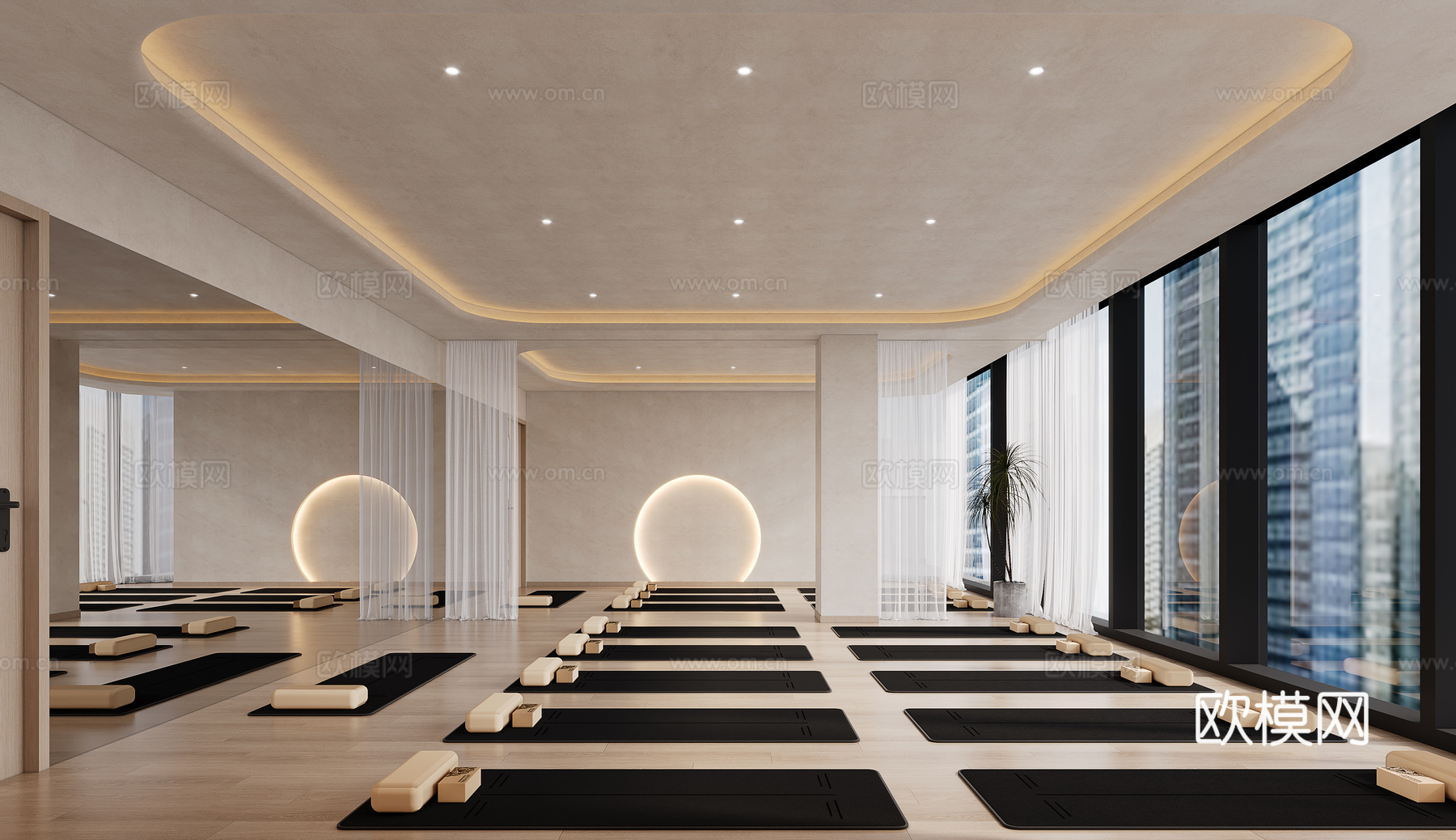 诧寂风瑜伽教室3d模型下载（渲染图2）