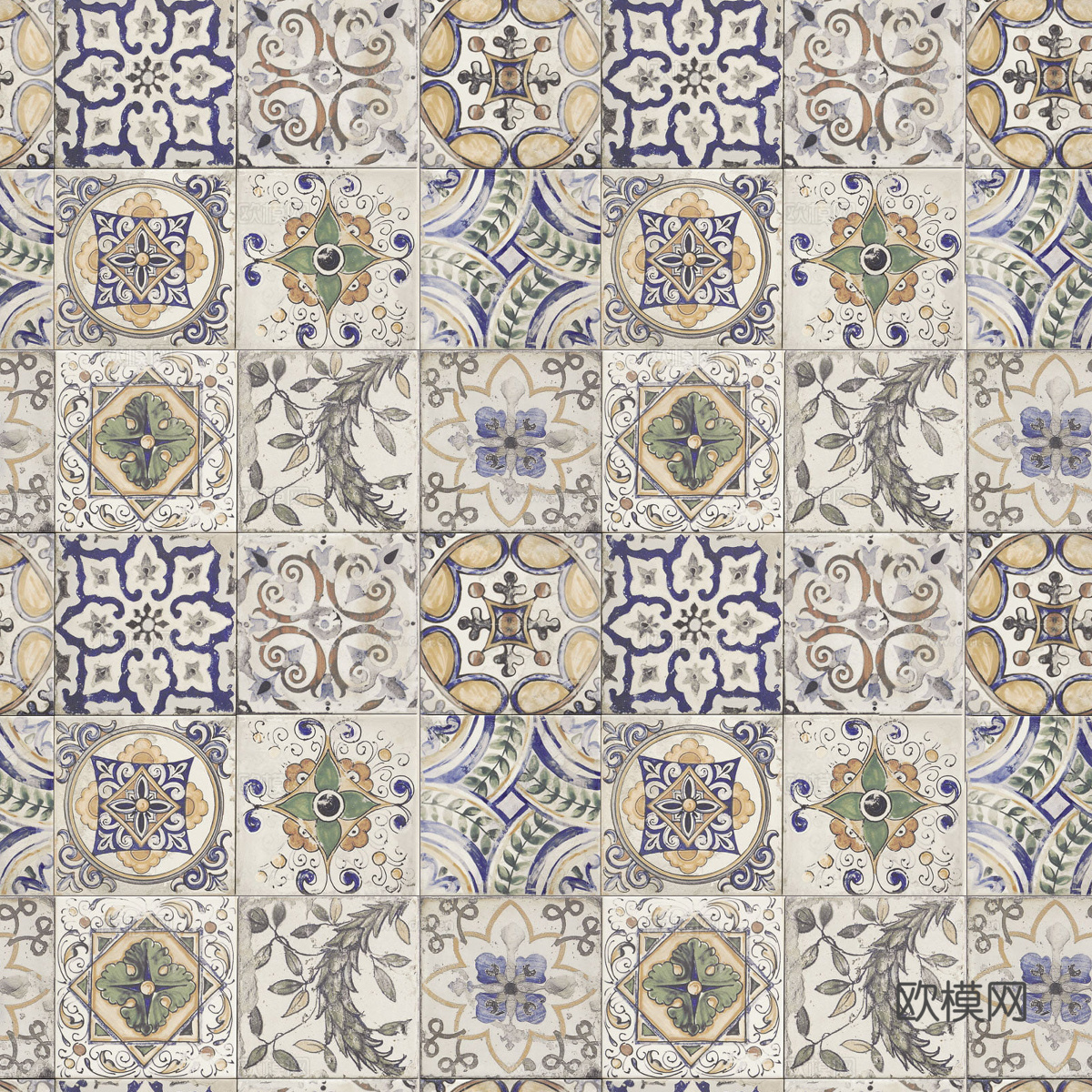 复古碎拼图案花砖瓷砖14