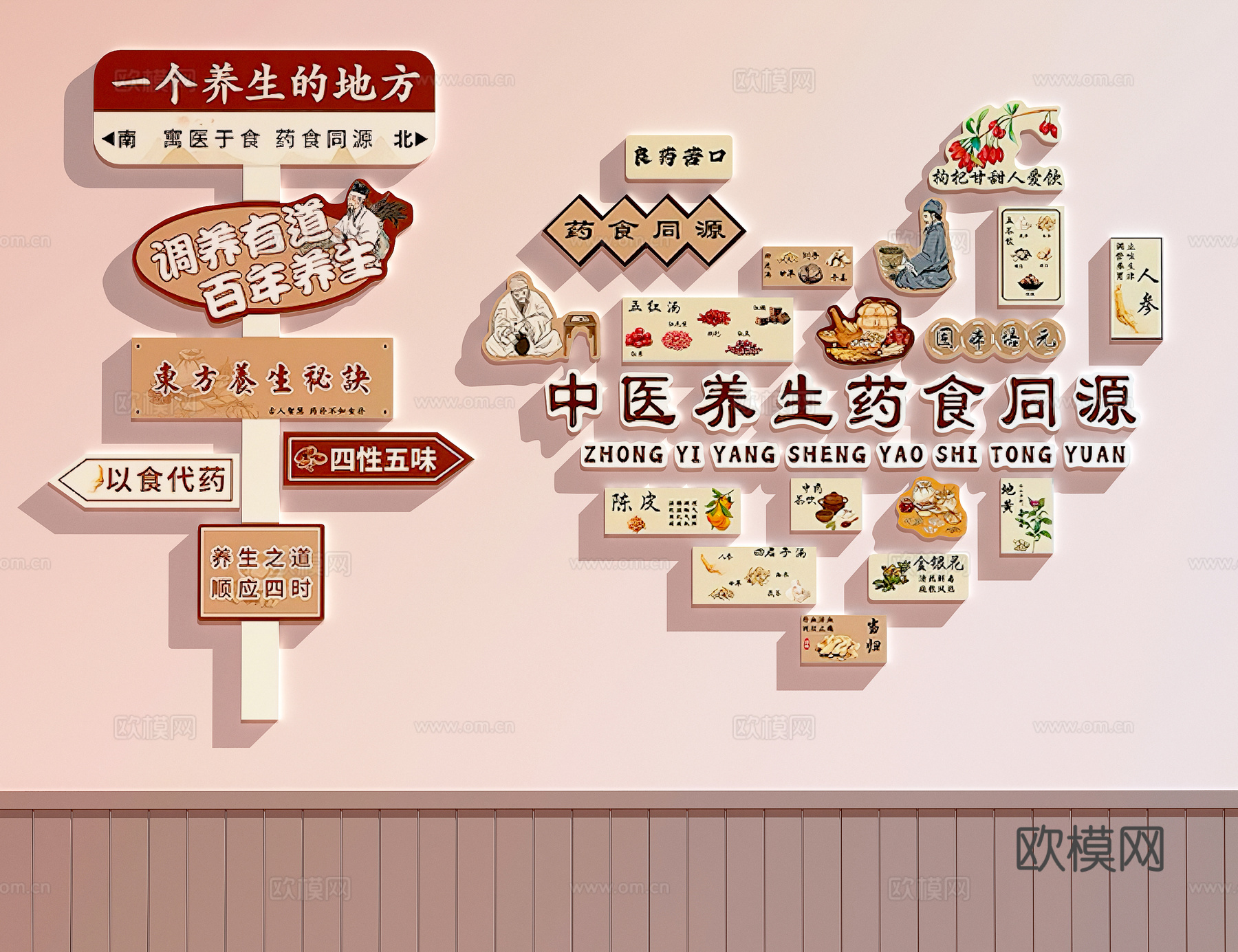 美容院装饰画   中医馆装饰画   养生馆装饰画su模型