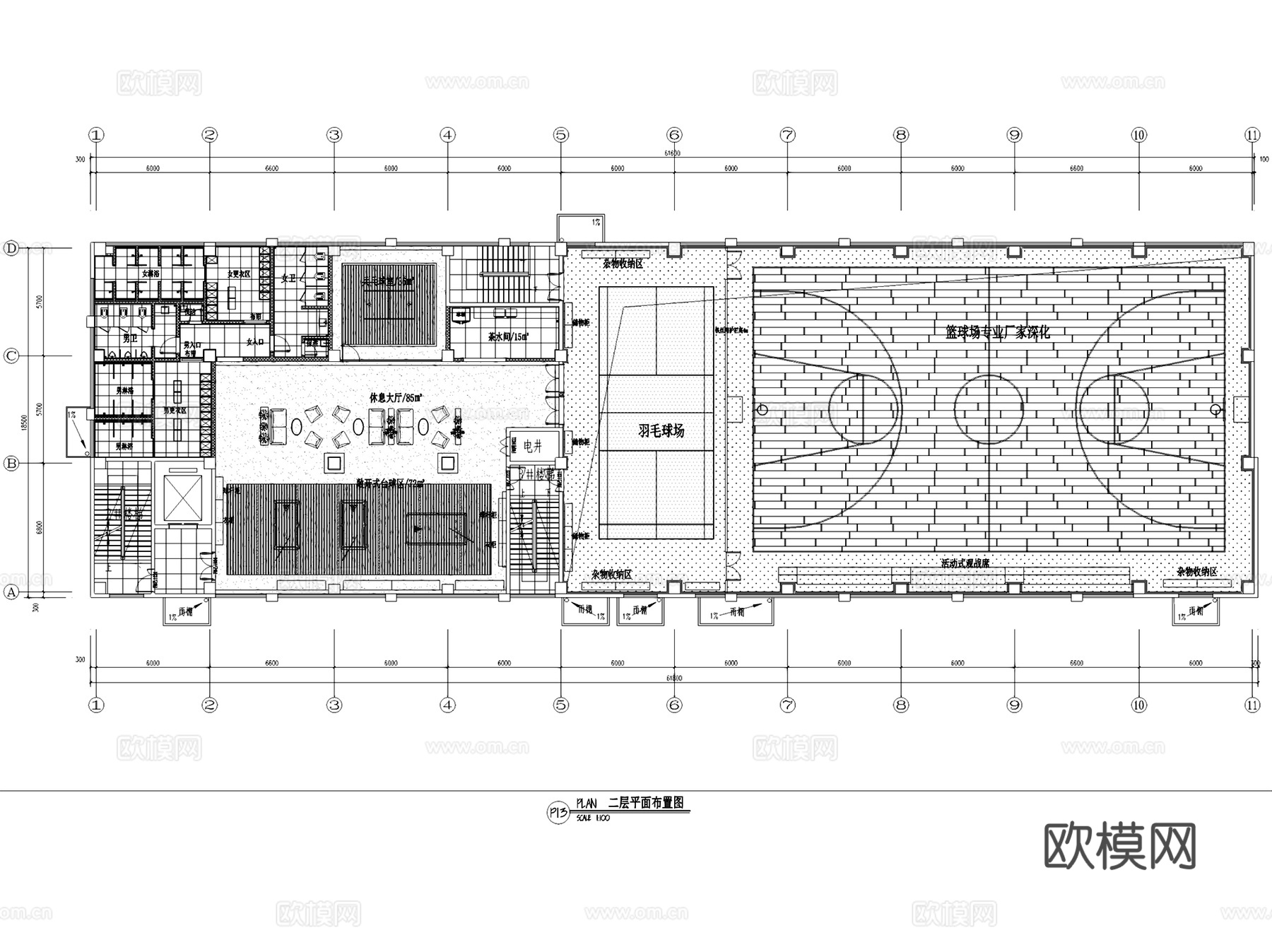 三层运动会所健身房室内工装平面系统图CAD施工图cad施工图