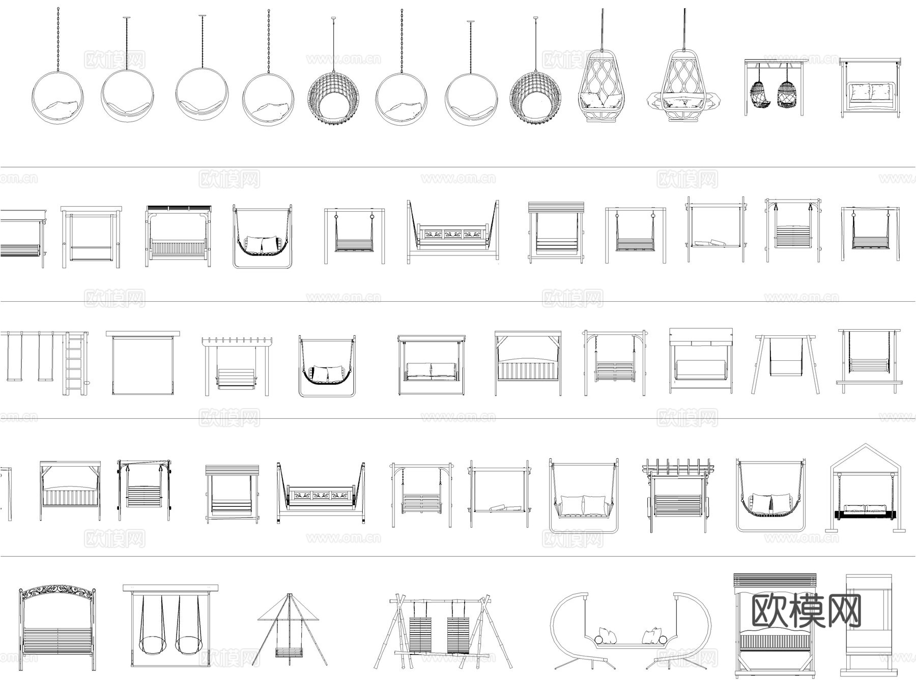 2026年最新秋千吊床秋千椅CAD图库cad施工图