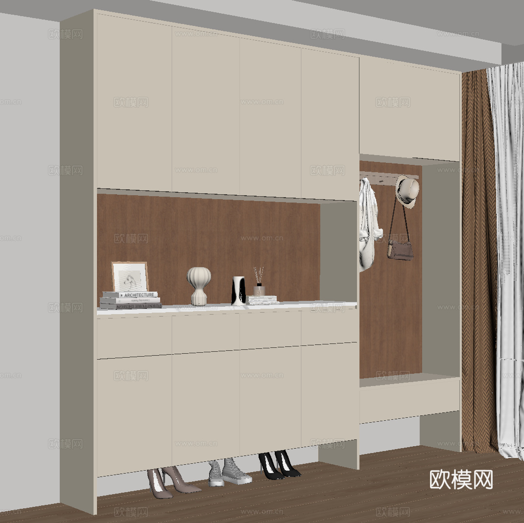 现代中古玄关柜 鞋柜su模型