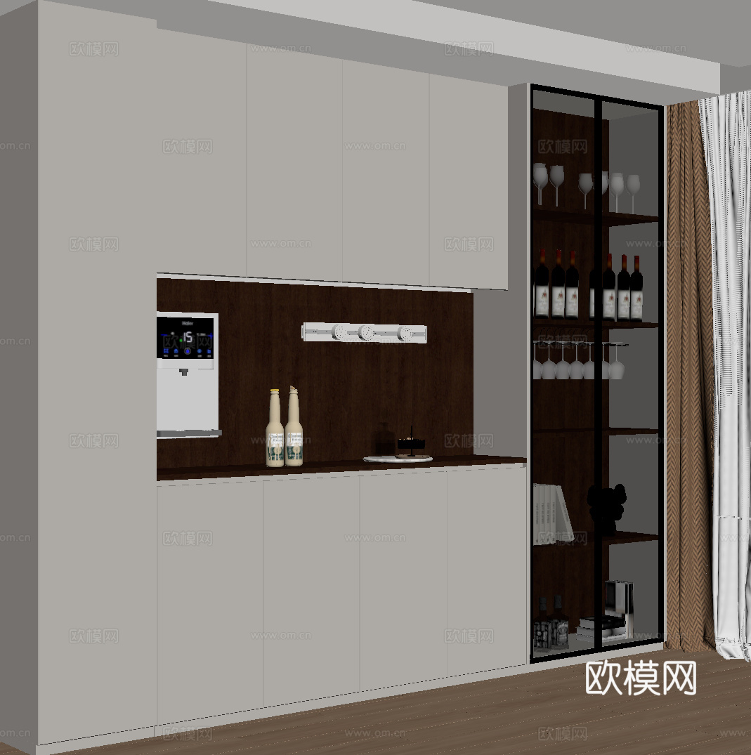 现代酒柜 餐边柜su模型
