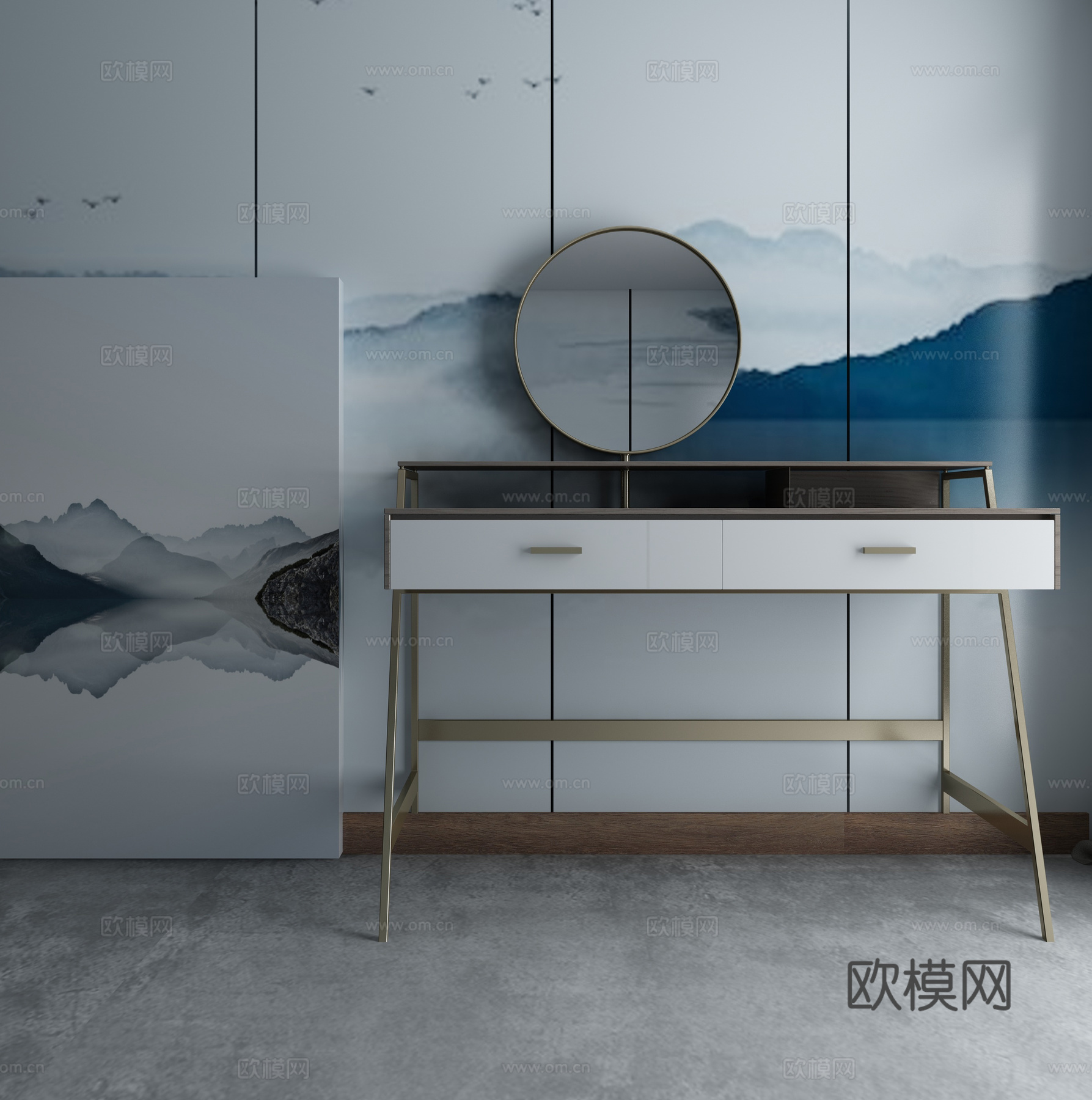 新中式化妆台3d模型下载（渲染图1）