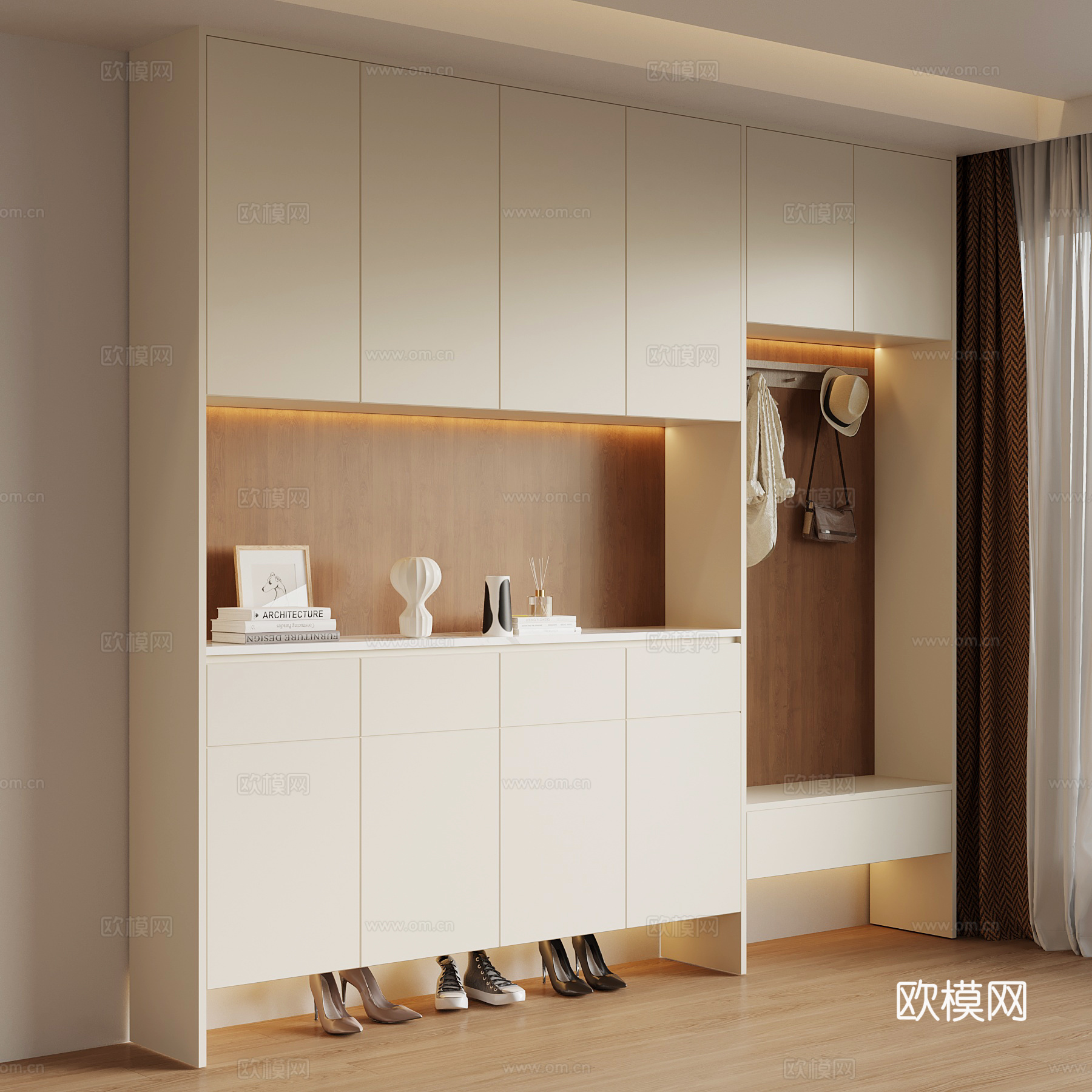 现代中古玄关柜 鞋柜su模型
