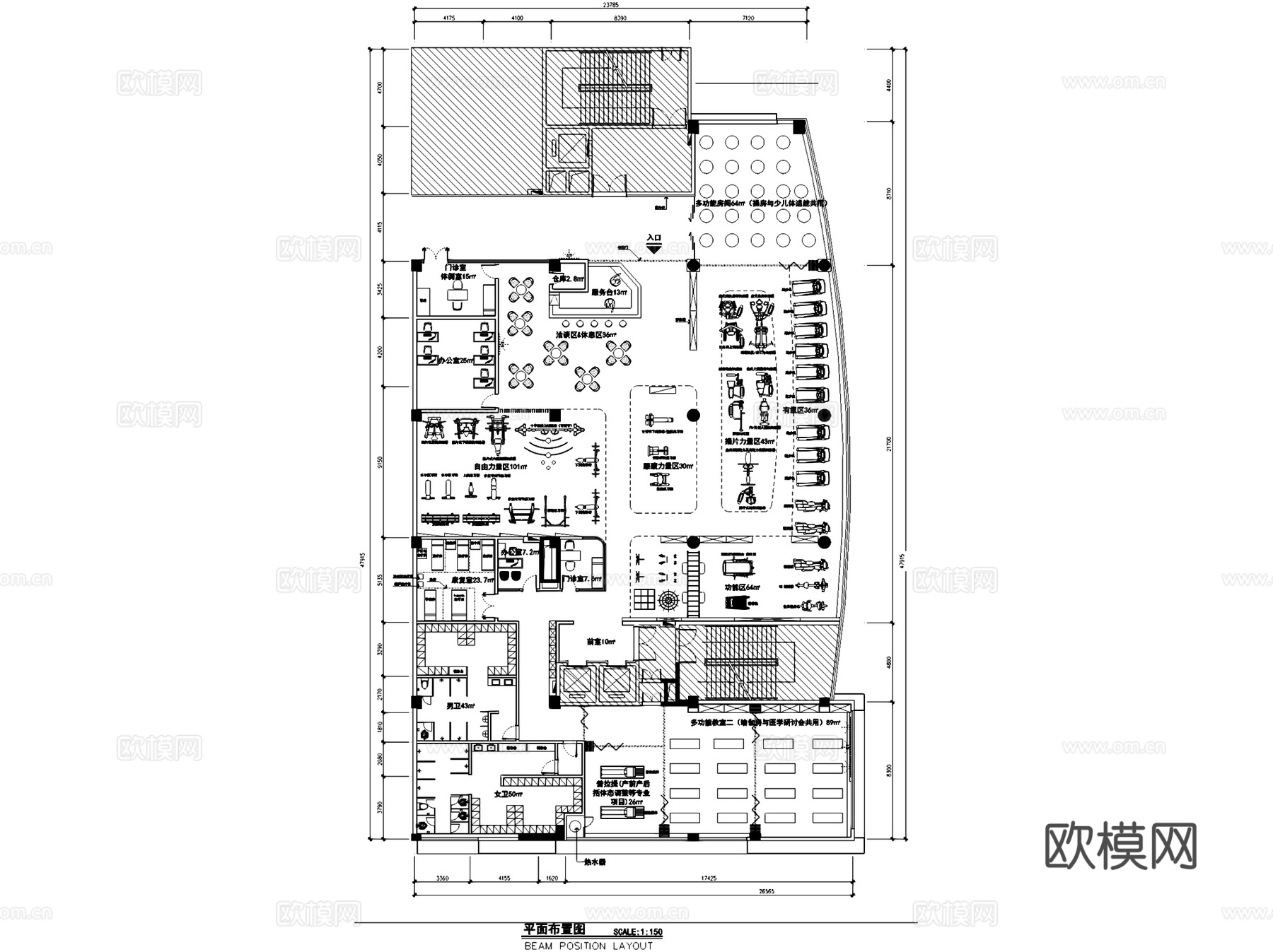 广州优托邦MO健身房室内工装CAD施工图cad施工图