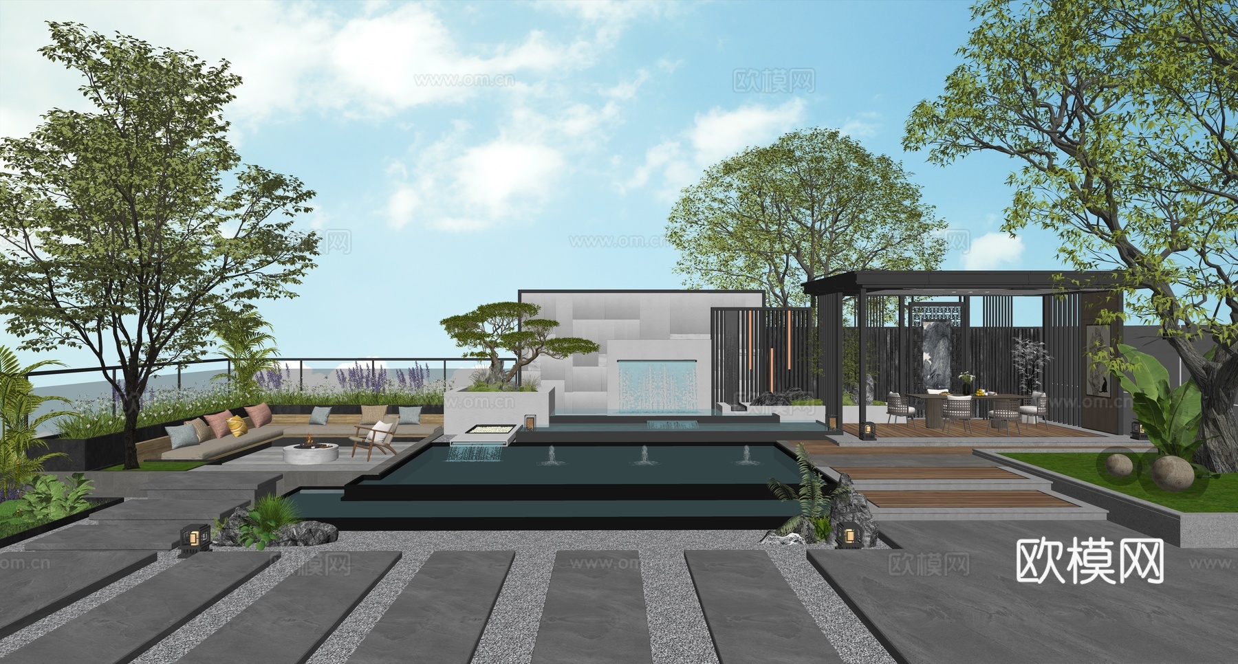 庭院露台花园su模型