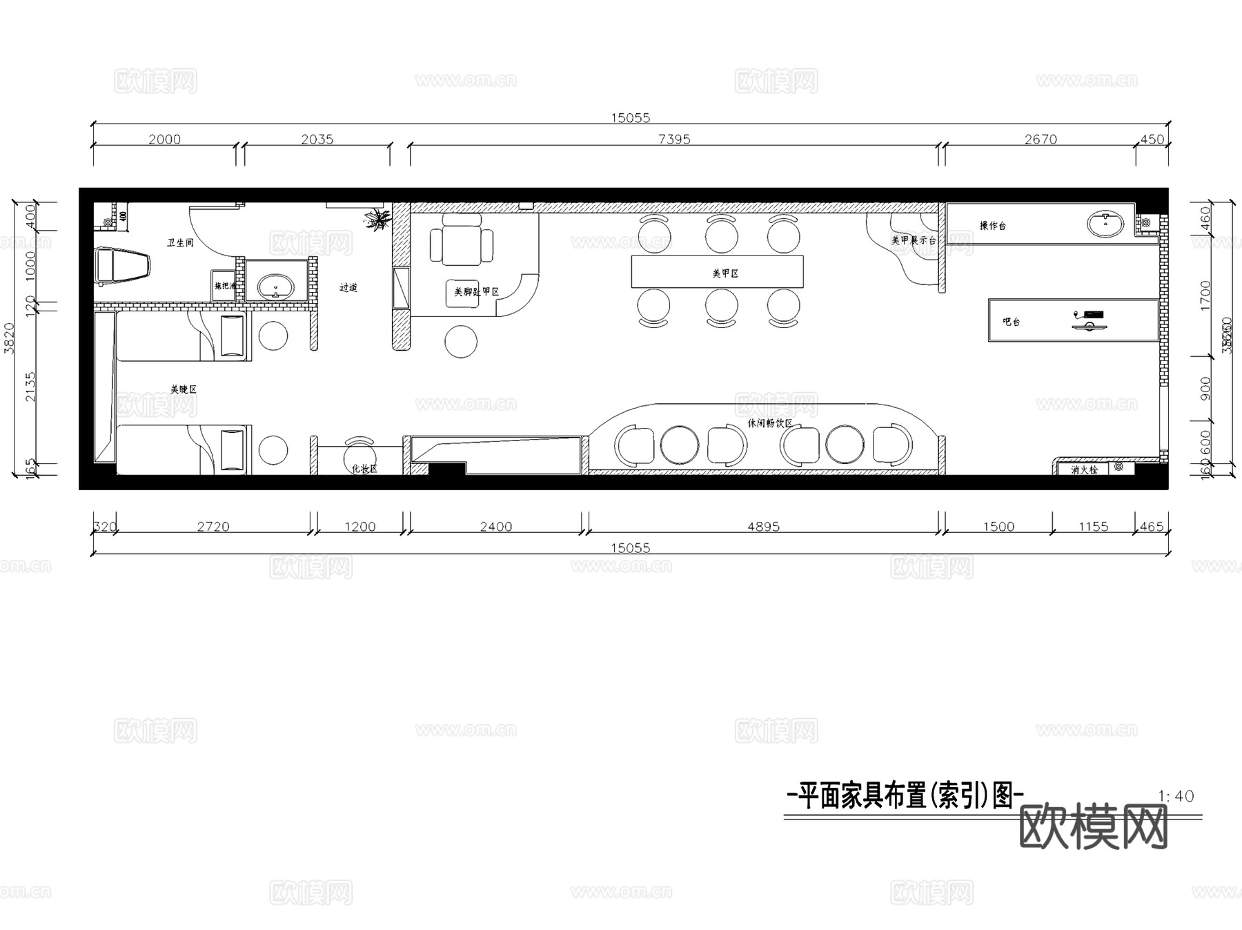 侘寂风美甲美睫店室内工装CAD施工图cad施工图