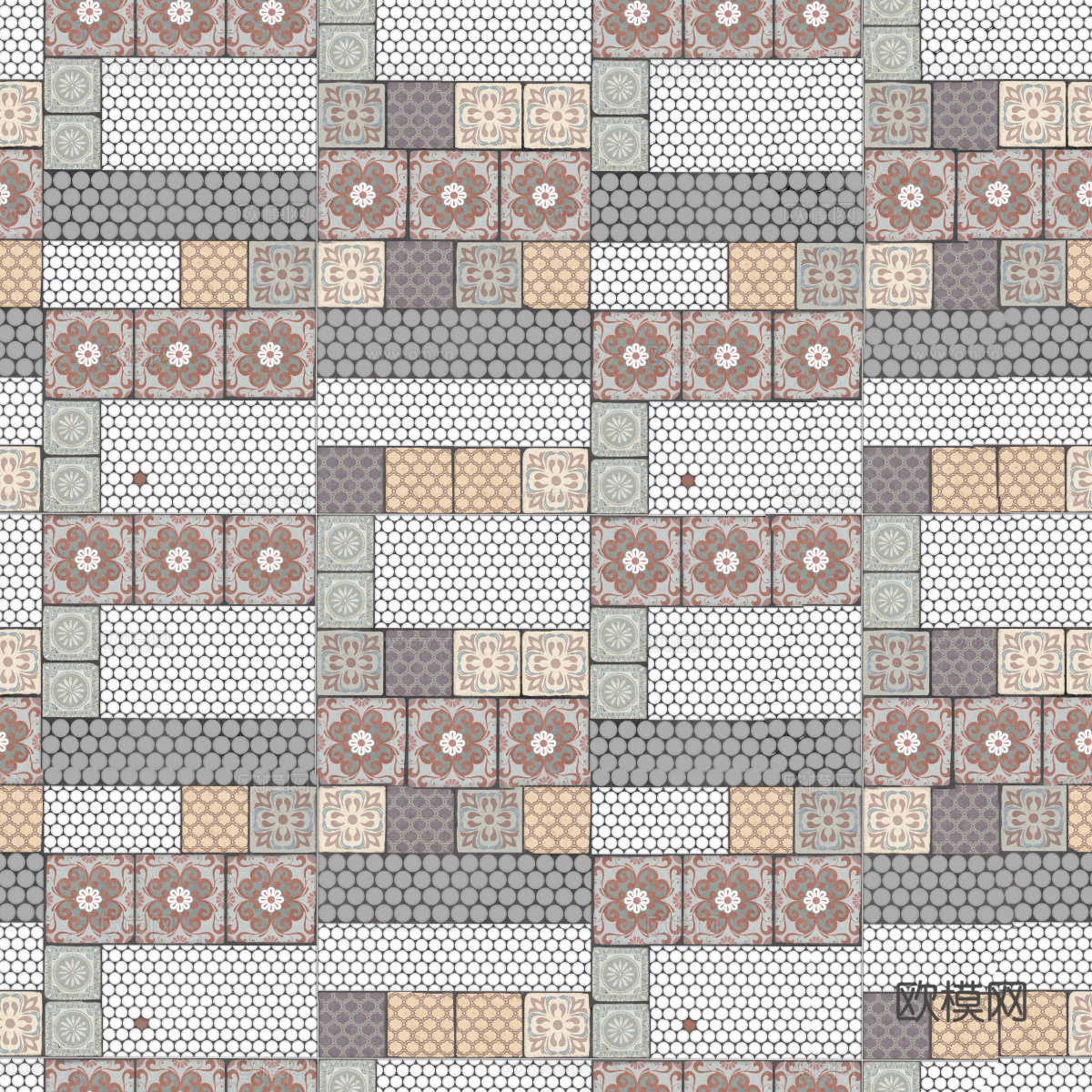复古碎拼图案花砖瓷砖37