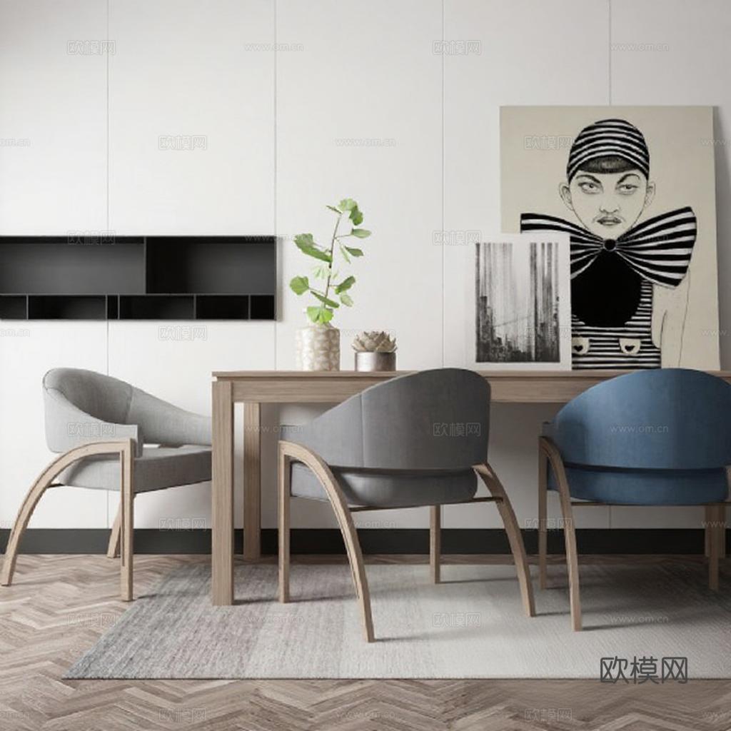 现代简约餐厅设计 艺术感家居装饰灵感 开放式置物架人字拼木地板 3D渲染空间搭配方案免费3d模型