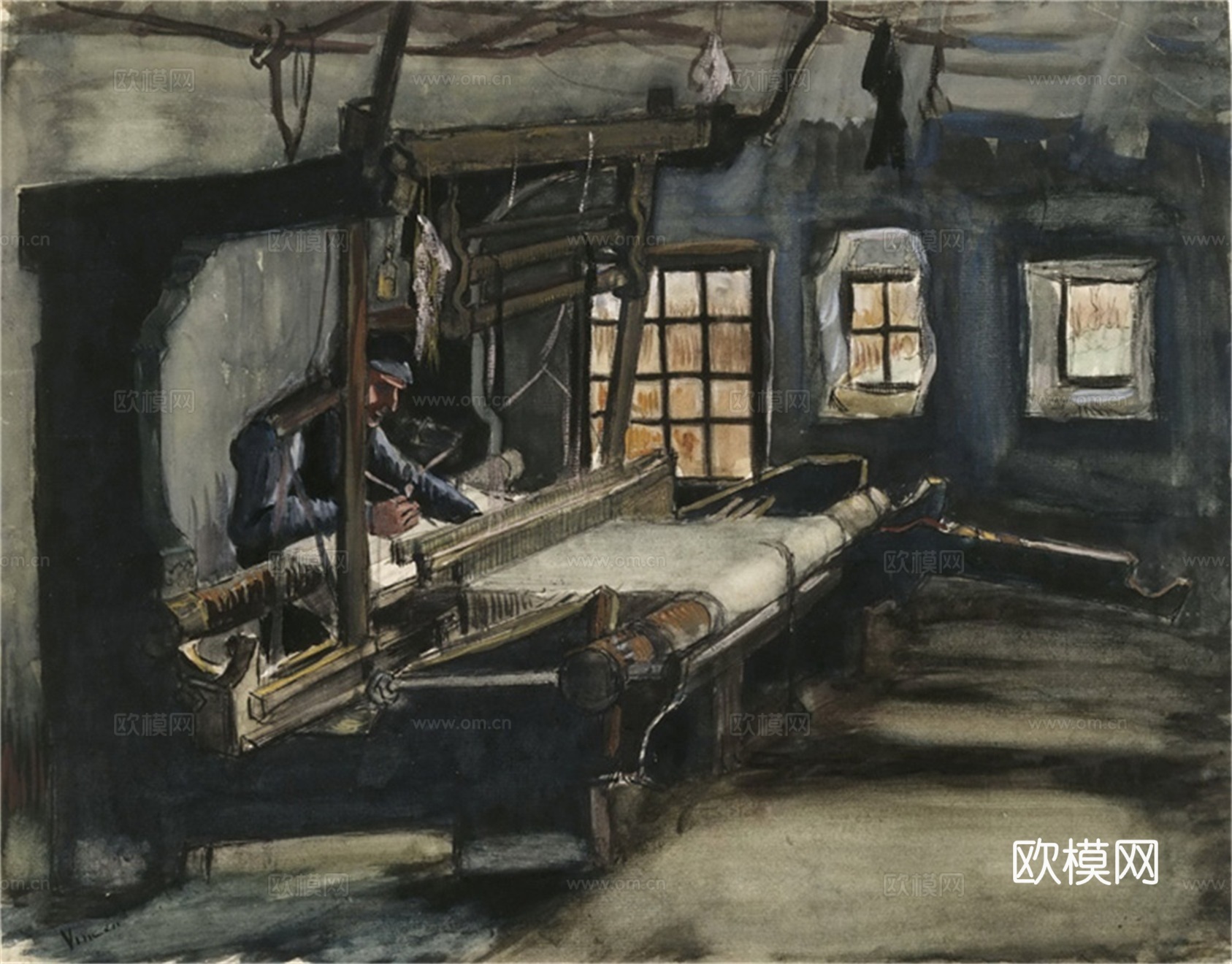 梵高后印象派素描绘画作品，现代世界经典名画619 梵高 We