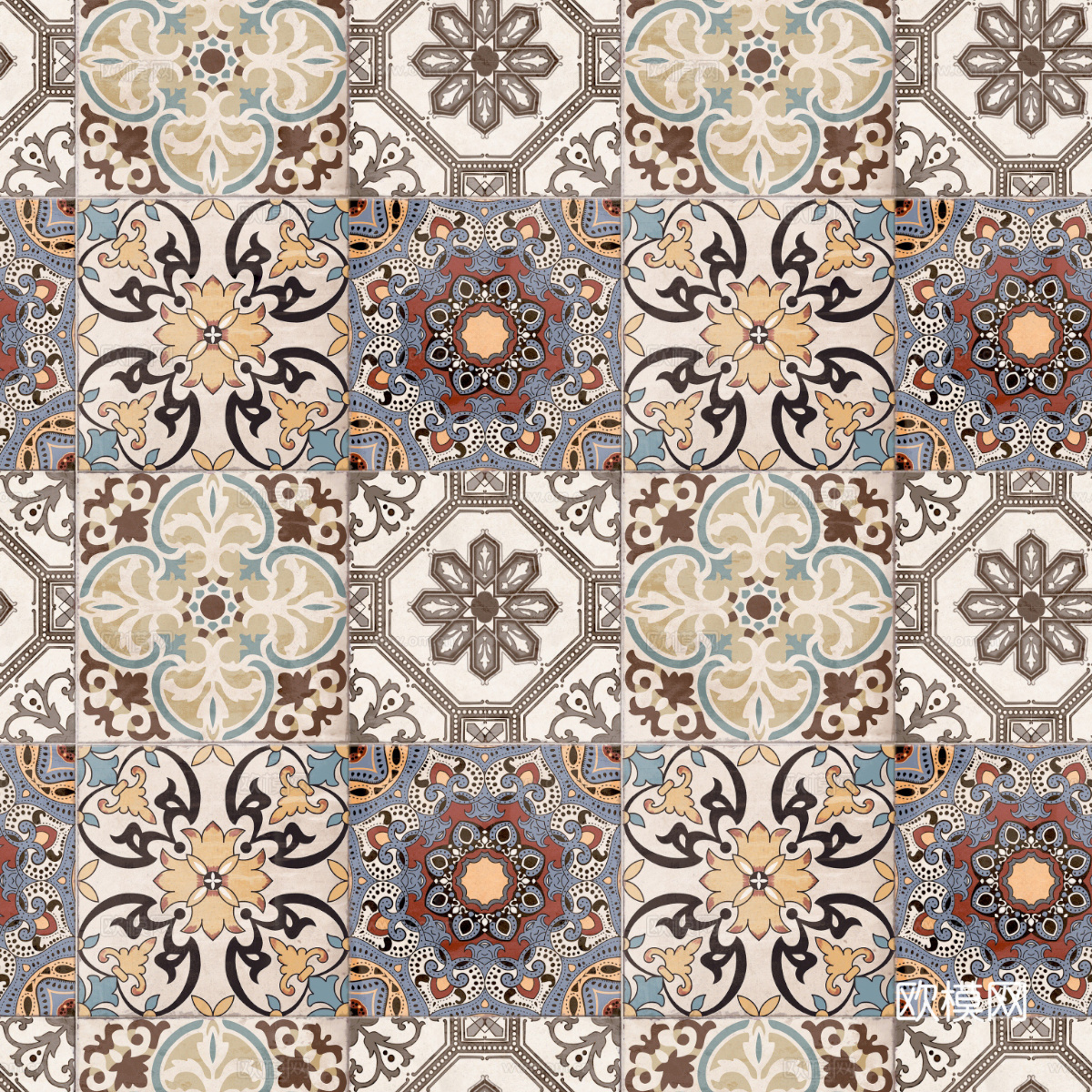 复古碎拼图案花砖瓷砖12