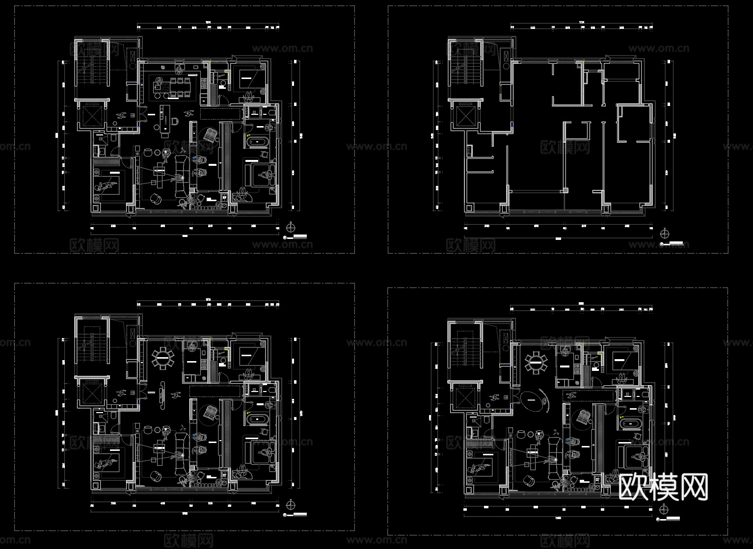 160家装户型设计cad+psd黑白cad施工图
