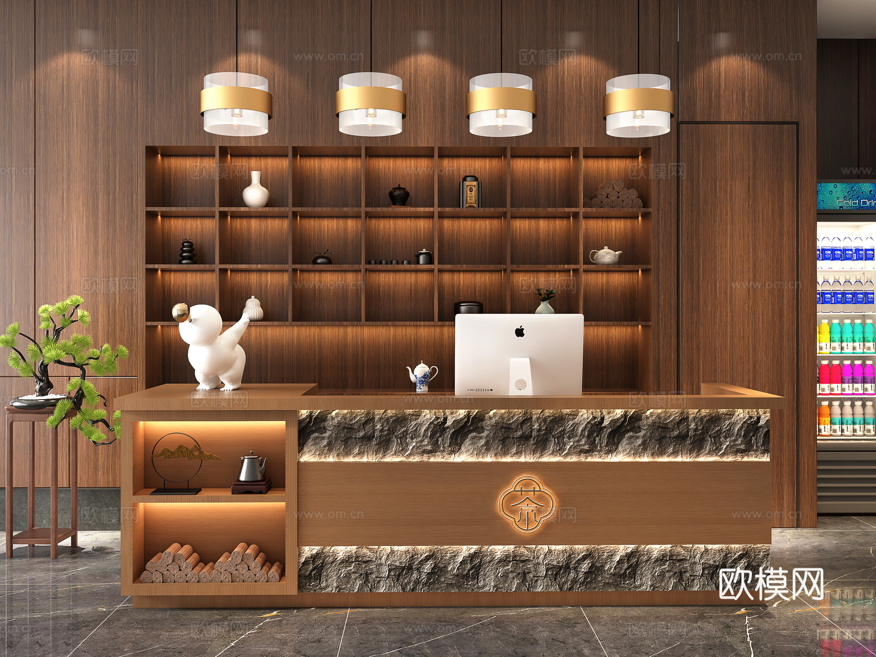 茶艺馆前台 酒店前台 餐厅前台 新中式前台su模型