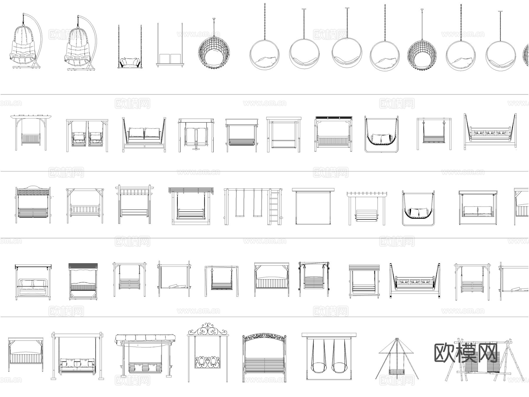 2026年最新秋千吊床秋千椅CAD图库cad施工图