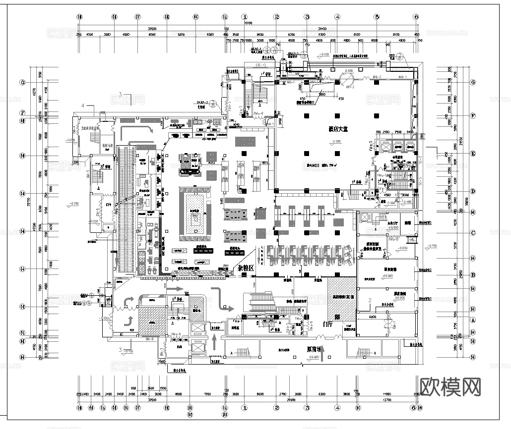 生鲜大型超市 最新平面施工图合集cad施工图