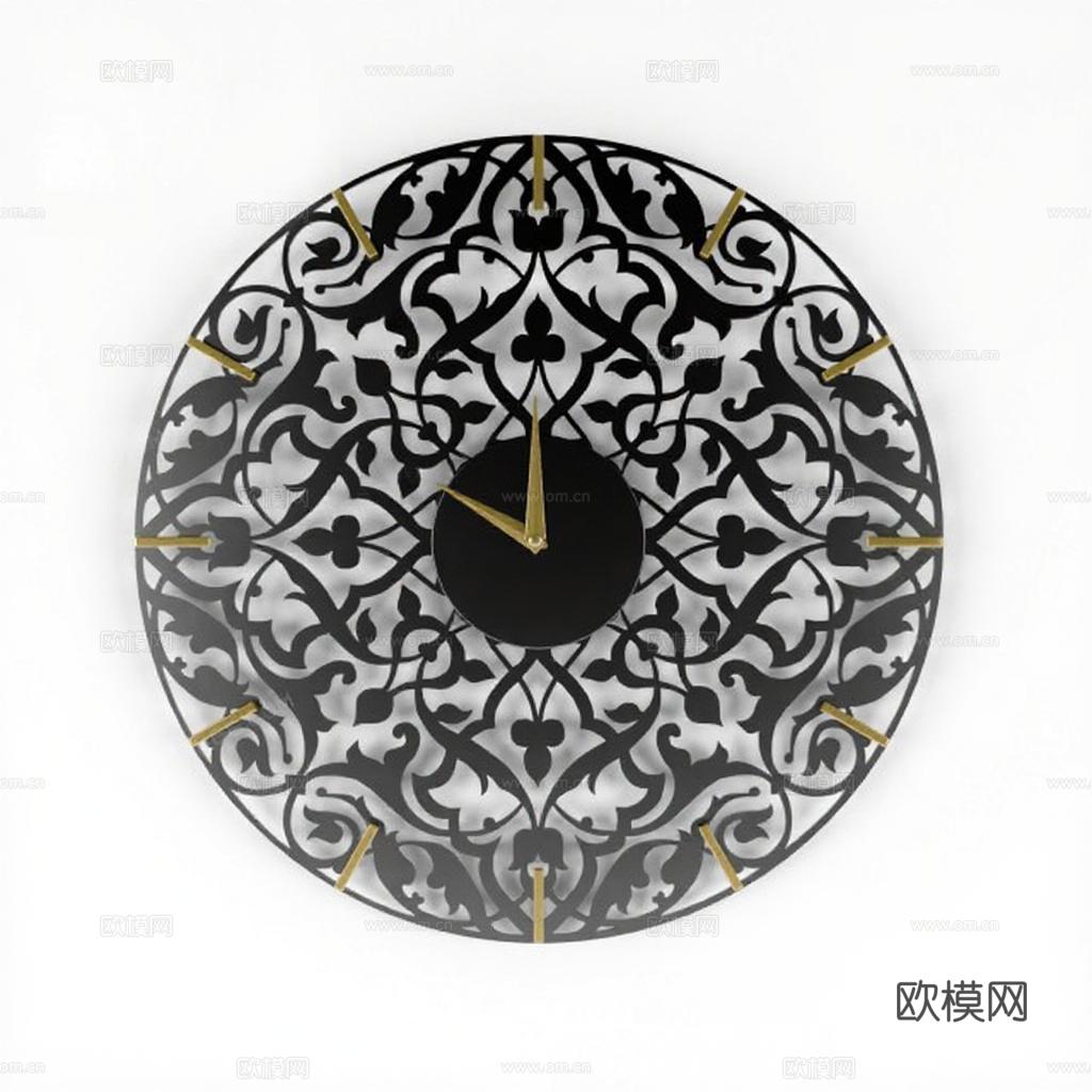 轻奢风几何植物挂钟 现代极简设计艺术钟表 家居墙面装饰焦点免费3d模型下载