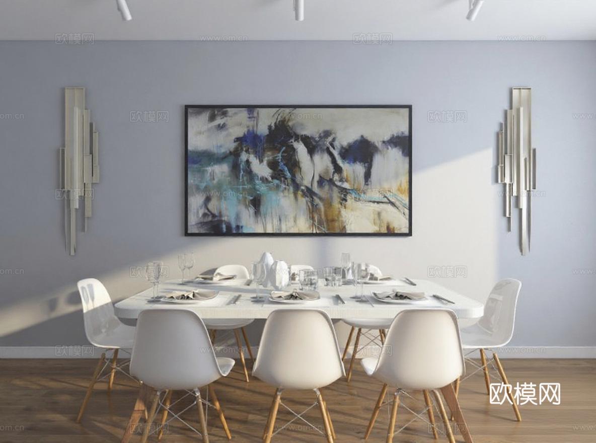 现代简约餐厅设计 3D渲染效果图 浅木色家居装饰 艺术氛围空间展示免费3d模型