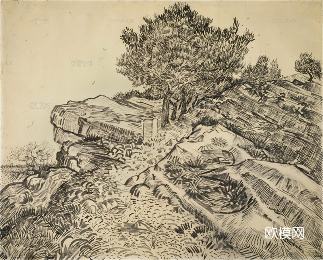梵高后印象派素描绘画作品，现代世界经典名画550 梵高 Mo