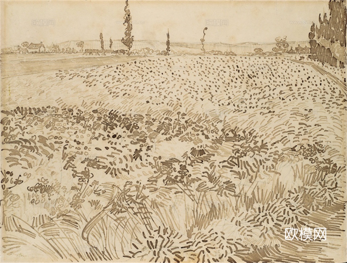 梵高后印象派素描绘画作品，现代世界经典名画623 梵高 Wh