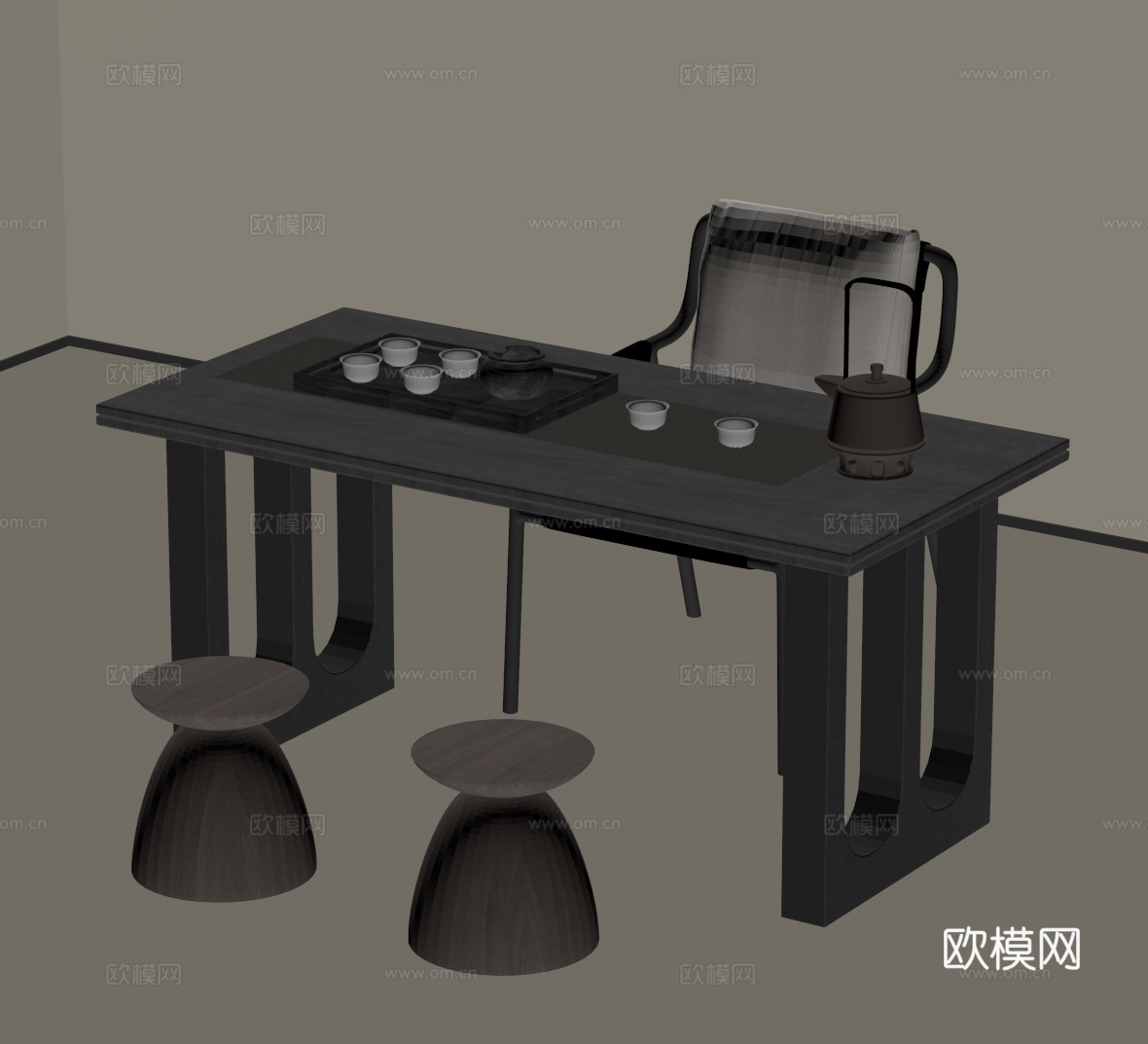 现代意式茶桌椅 小茶桌 茶台su模型