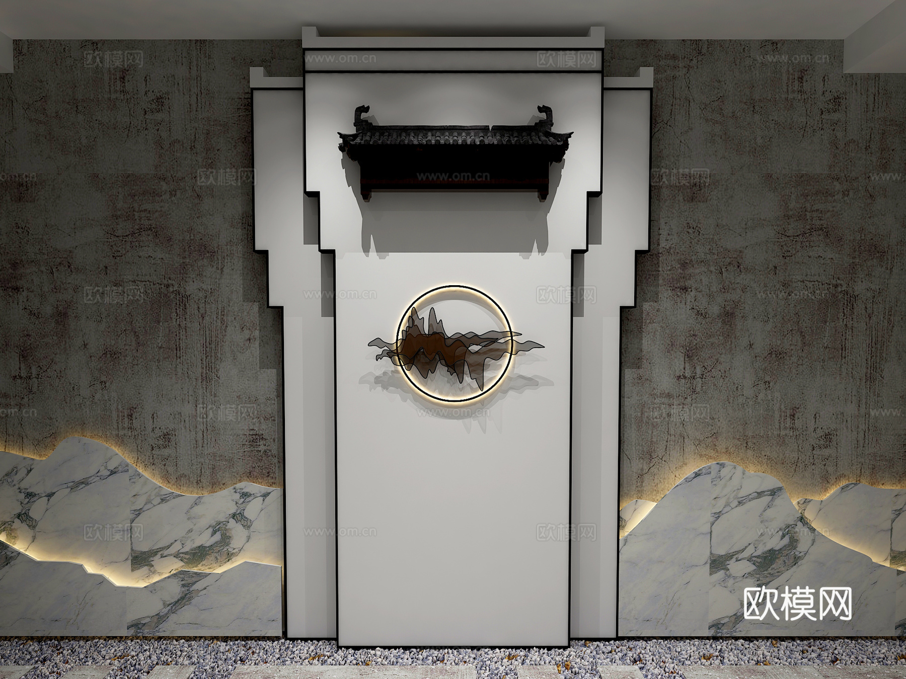 新中式风格 中式风格 背景墙3d模型下载（渲染图2）