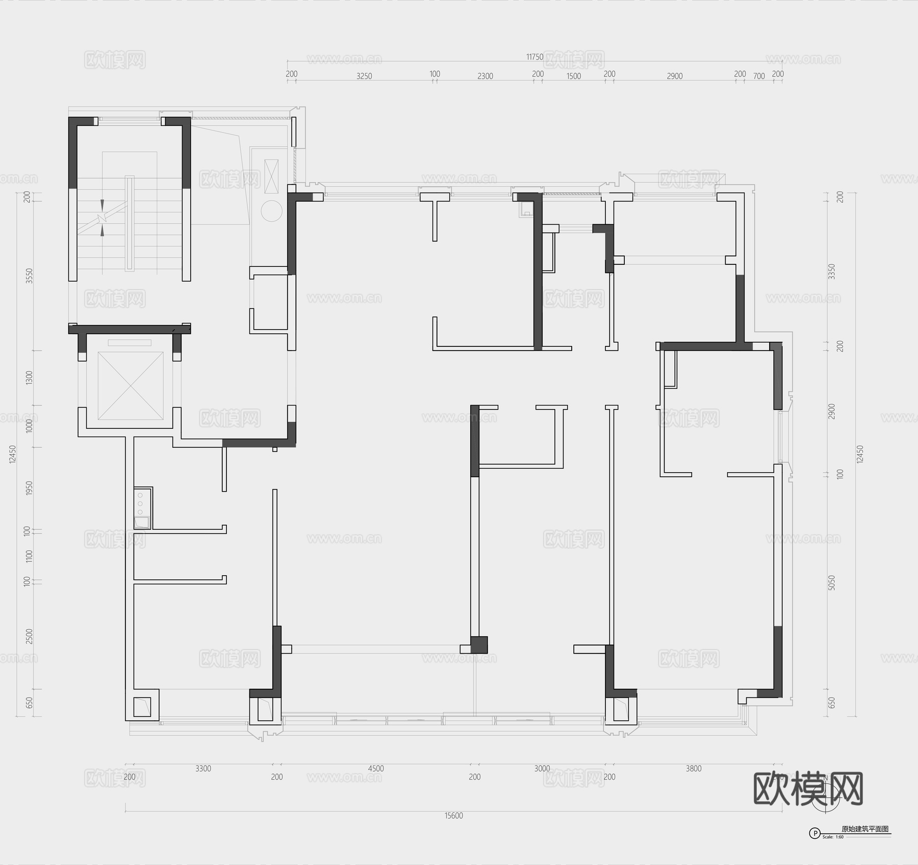 160家装户型设计cad+psd黑白cad施工图
