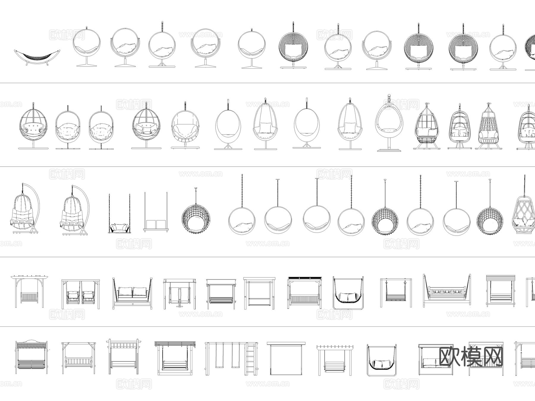 2026年最新秋千吊床秋千椅CAD图库cad施工图