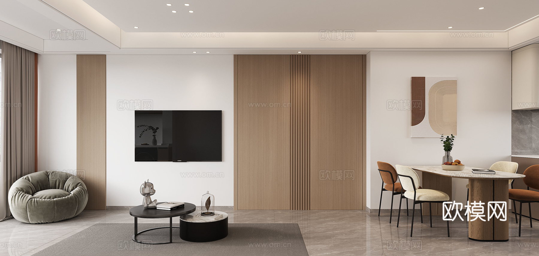 现代客餐厅3d模型下载（渲染图1）
