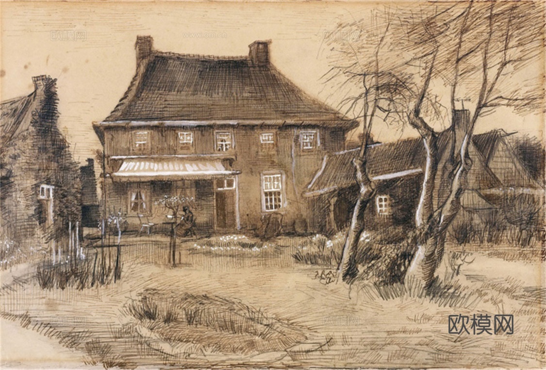 梵高后印象派素描绘画作品，现代世界经典名画592 梵高 Th