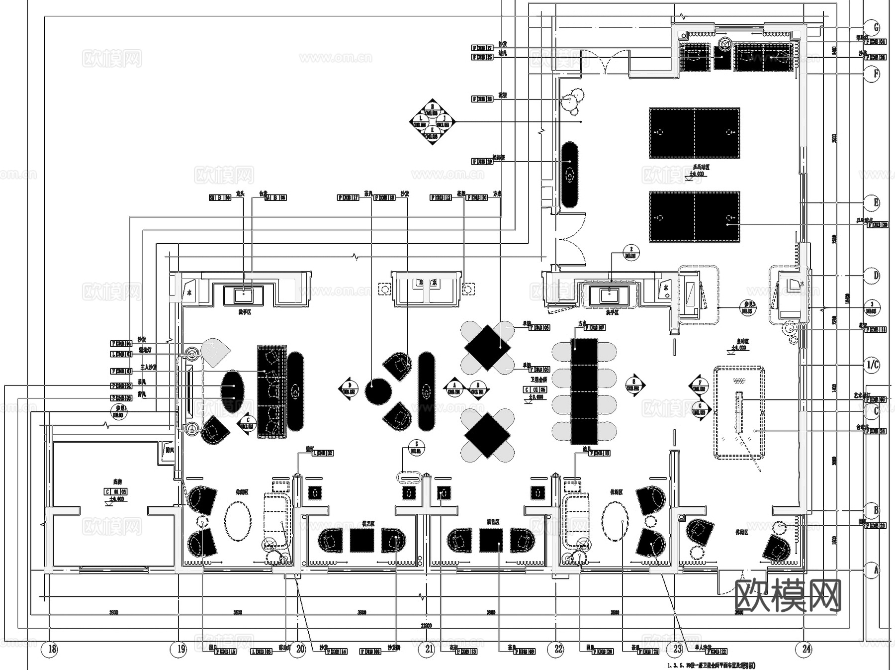 卫星会所桌球棋牌乒乓球室内工装CAD施工图cad施工图