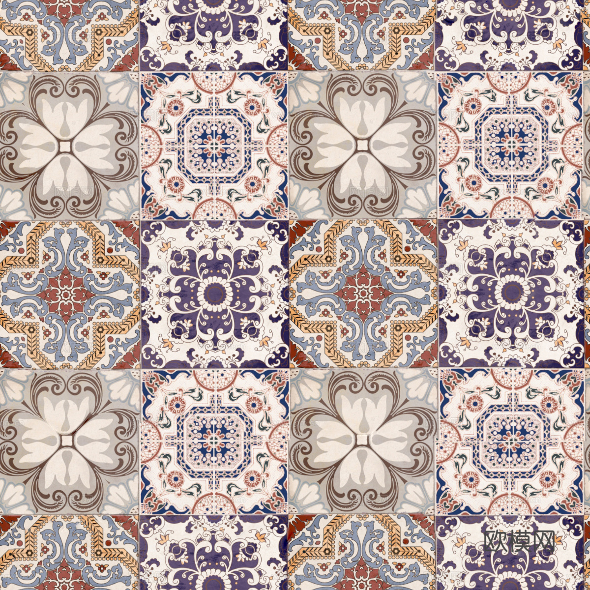 复古碎拼图案花砖瓷砖10