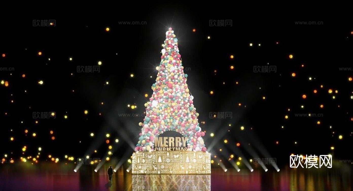 彩色气球圣诞树 3D立体灯光秀 节日装饰璀璨夜景 星光树顶梦幻圣诞免费3d模型