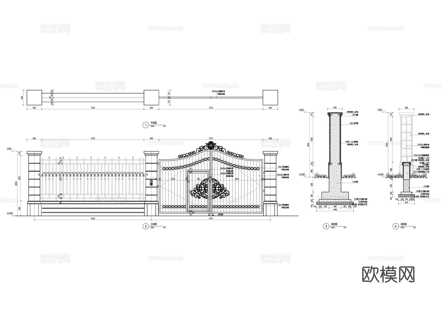 铁艺门cad施工图