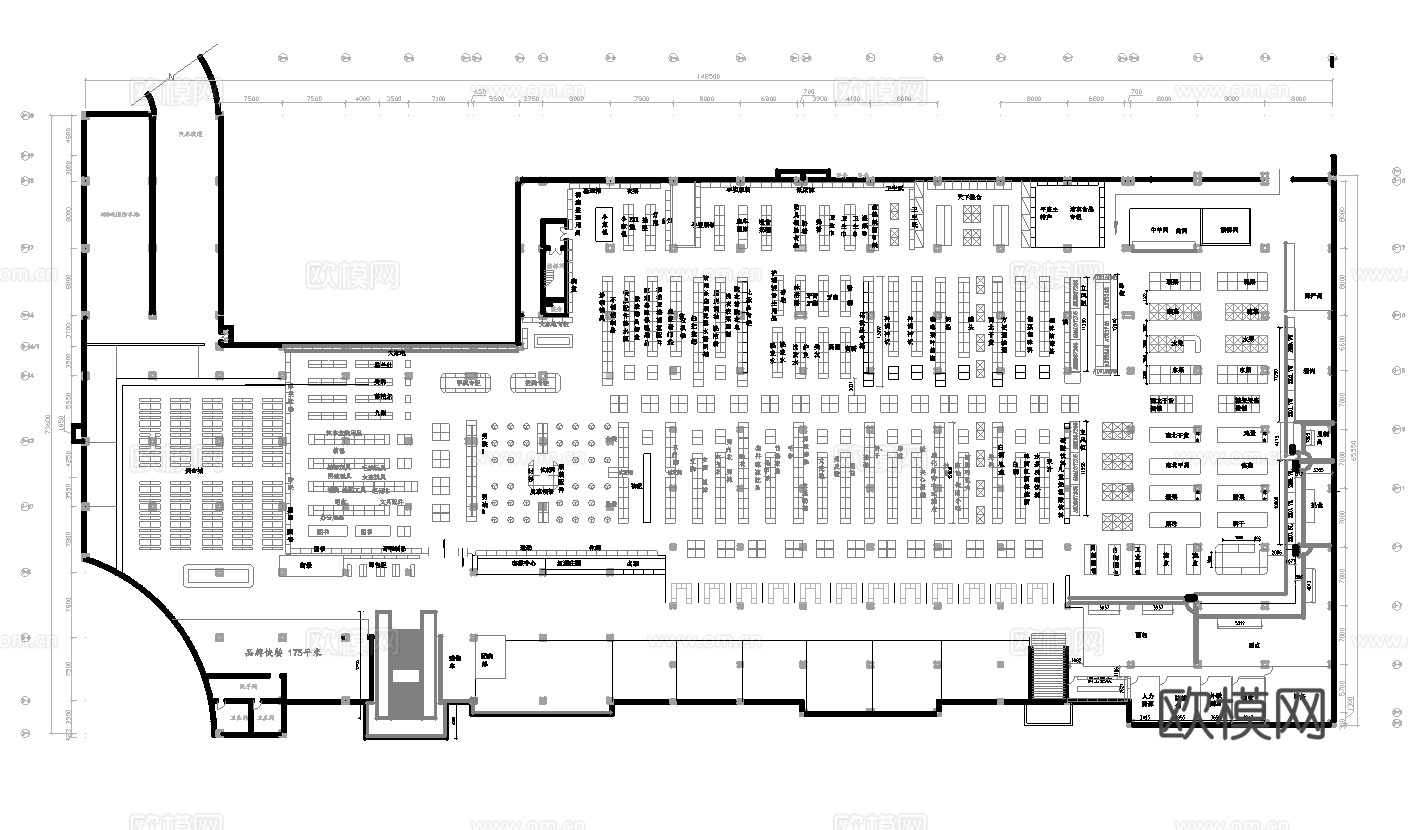生鲜大型超市 最新平面施工图合集cad施工图