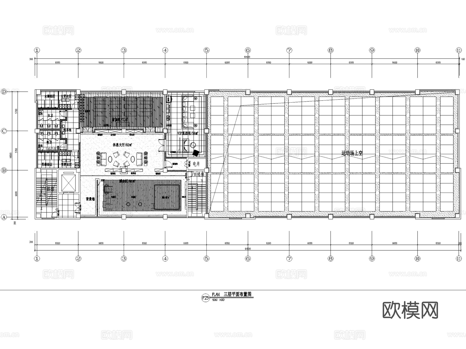 三层运动会所健身房室内工装平面系统图CAD施工图cad施工图